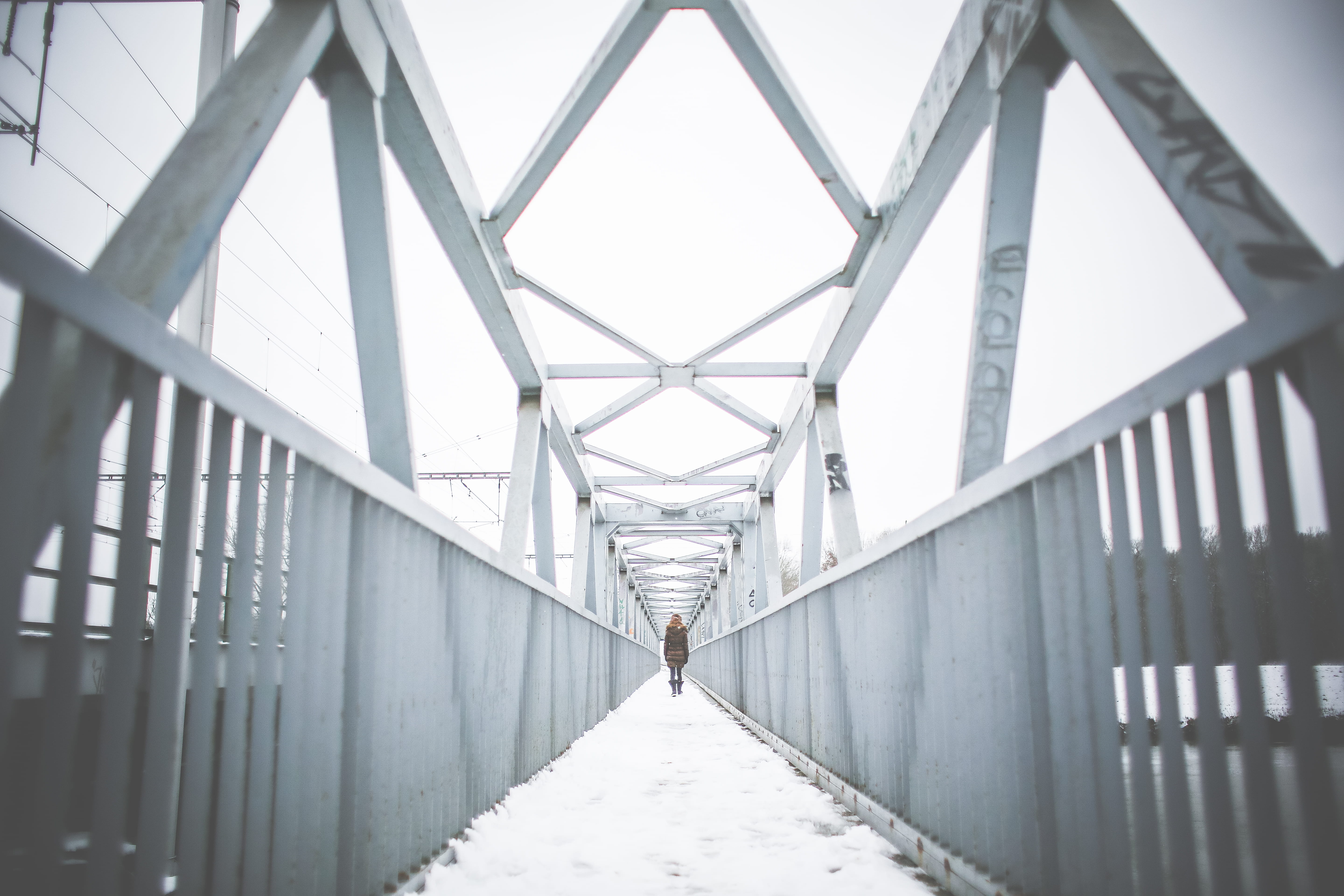 no People, Walking on, Steel Bridge, iron, built Structure, outdoors, metal, real people, women, cold, the way forward, nature, bridge, one person, bridge - man made structure, HD Wallpaper
