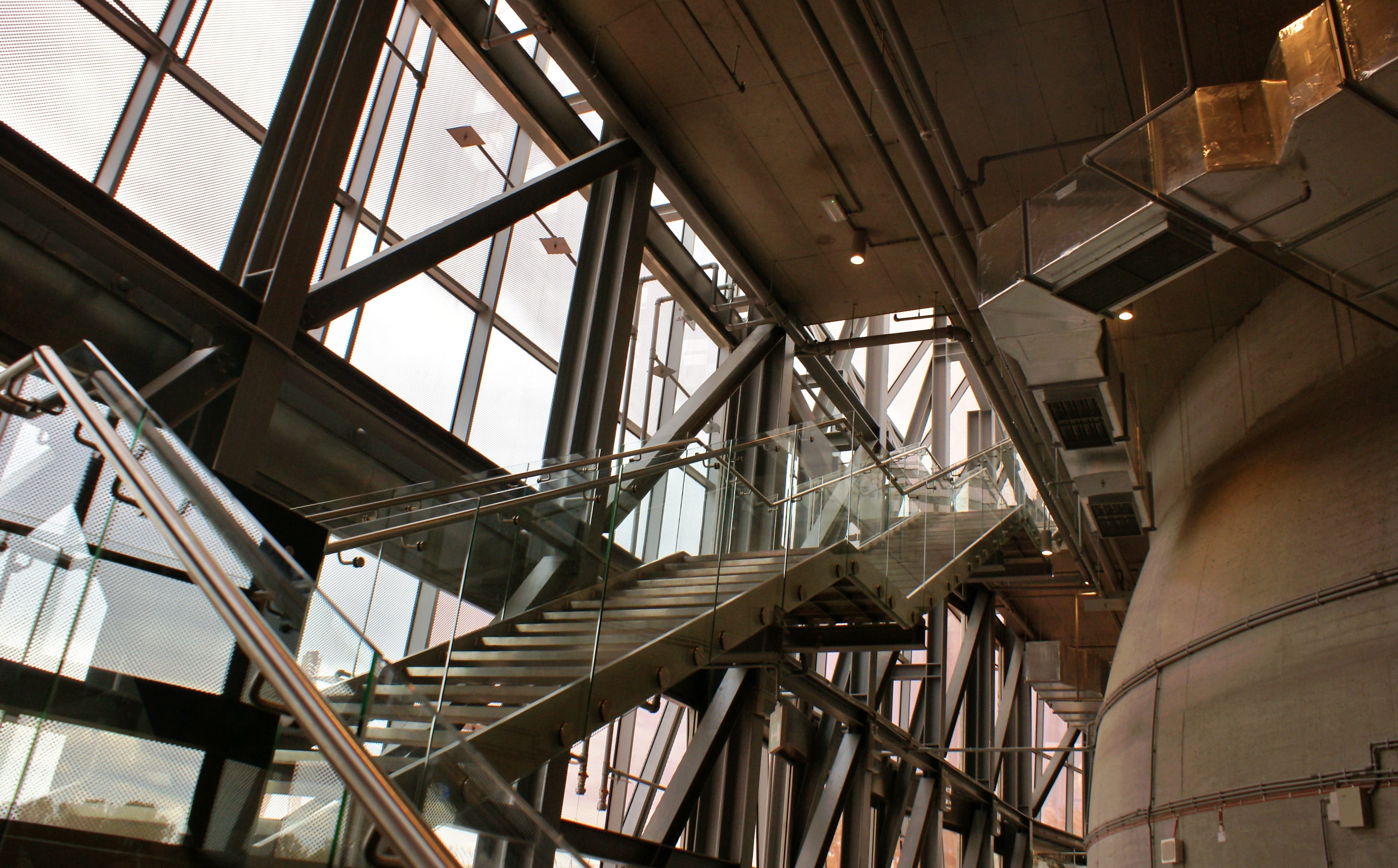technology, day, angle, glass - material, factory, reflection, energy, pipe, industrial, no people, alloy, architecture, staircase, building, connection, HD Wallpaper
