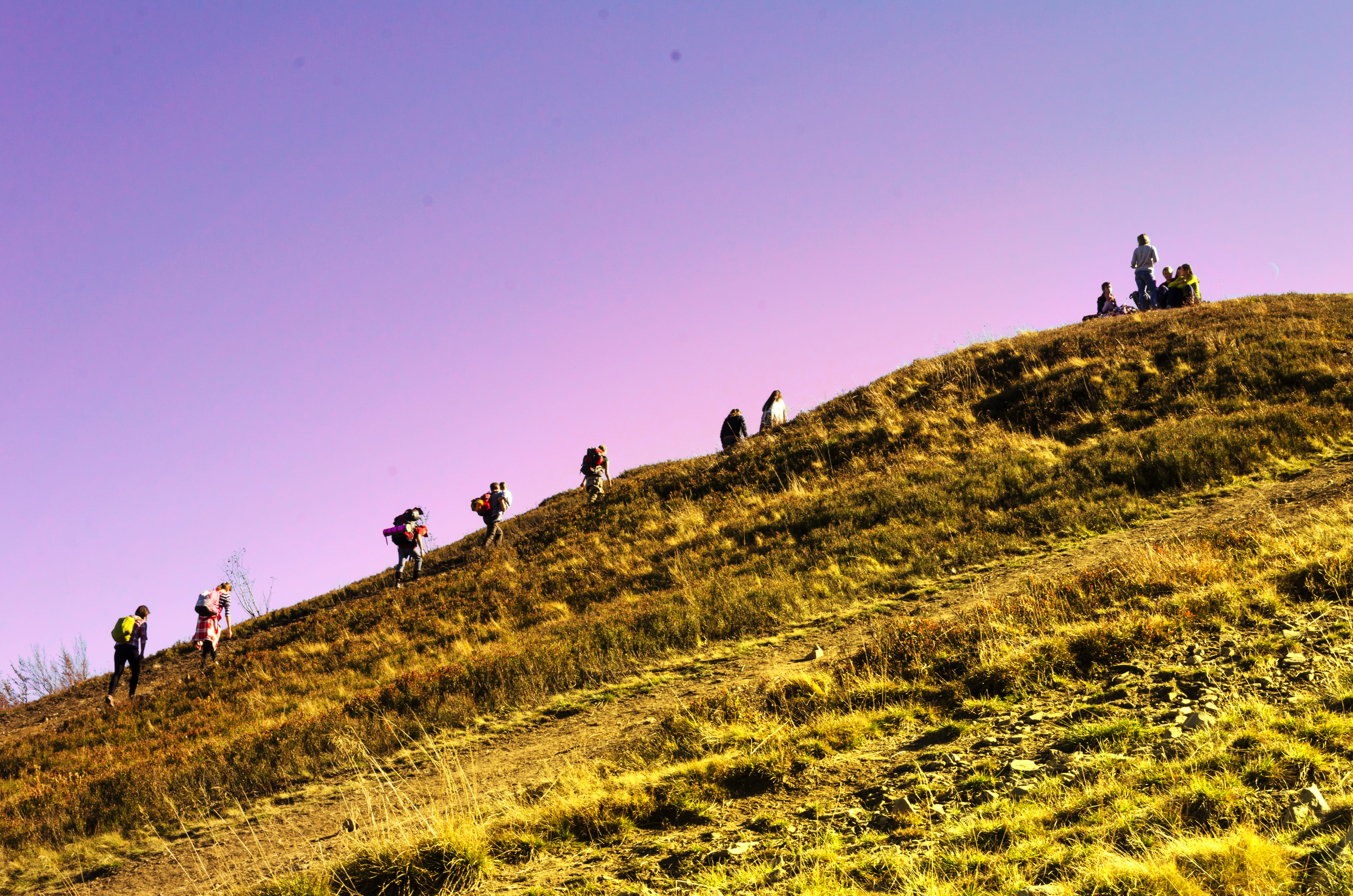 going up, nature, people, leisure activity, mountain range, group of people, scenic, goal, outdoors, travel, background, green, activity, walking, sky, HD Wallpaper