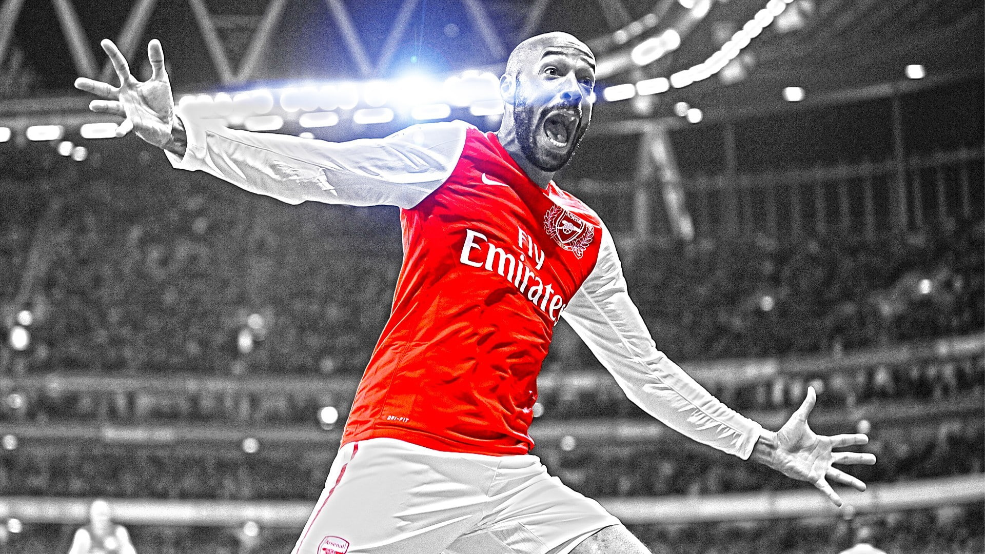 athlete, arms raised, people, team sport, sport, stadium, Thierry Henry, competition, group of people, adult, competitive sport, red, human arm, effort, HD Wallpaper