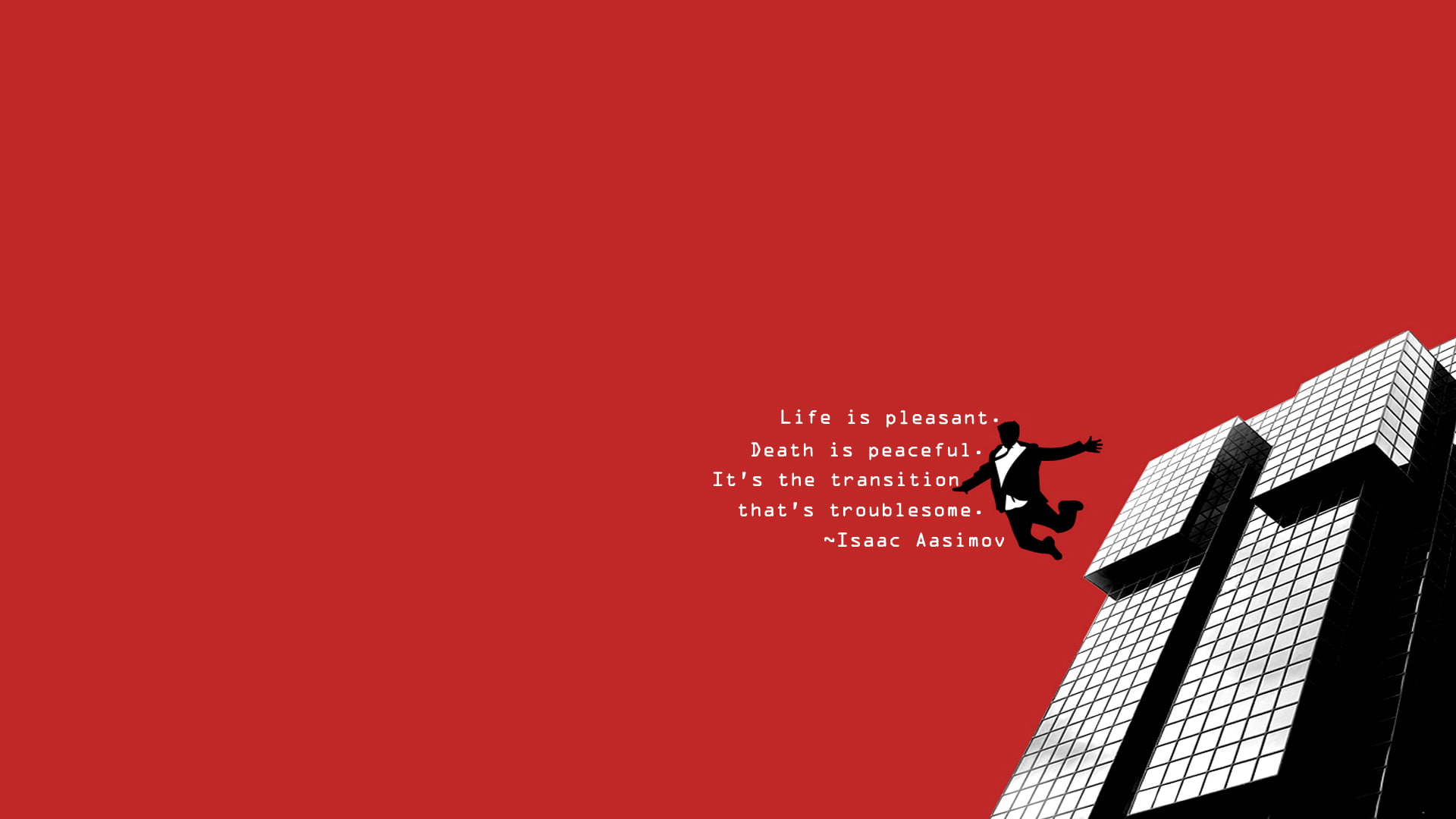 quote, simple background, minimalism, artwork, Isaac Asimov, death, red background, 1080P, HD Wallpaper