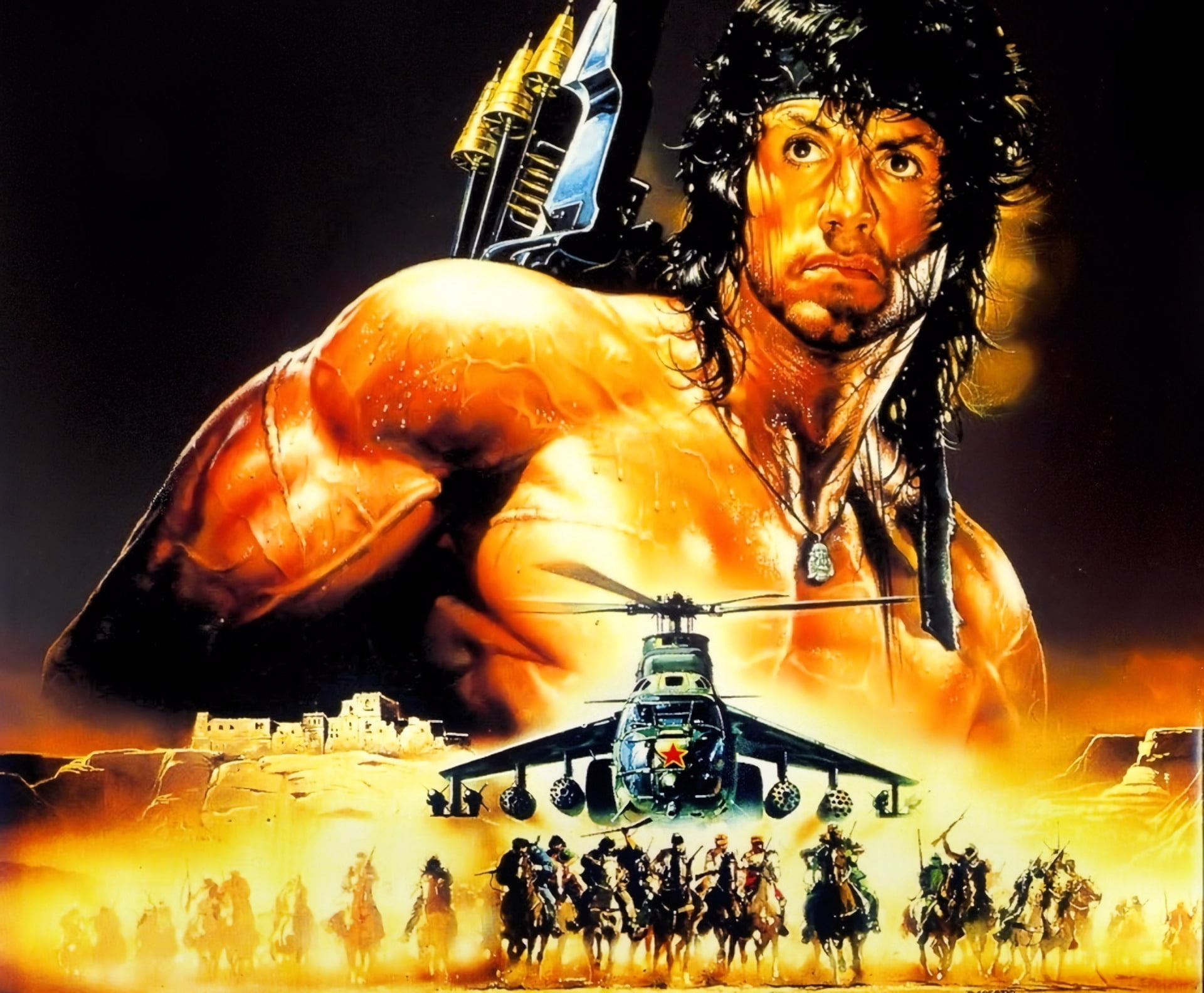 belief, 1080P, indoors, religion, male likeness, illuminated, Rambo III, spirituality, Sylvester Stallone, portrait, hair, looking, stage, looking away, HD Wallpaper