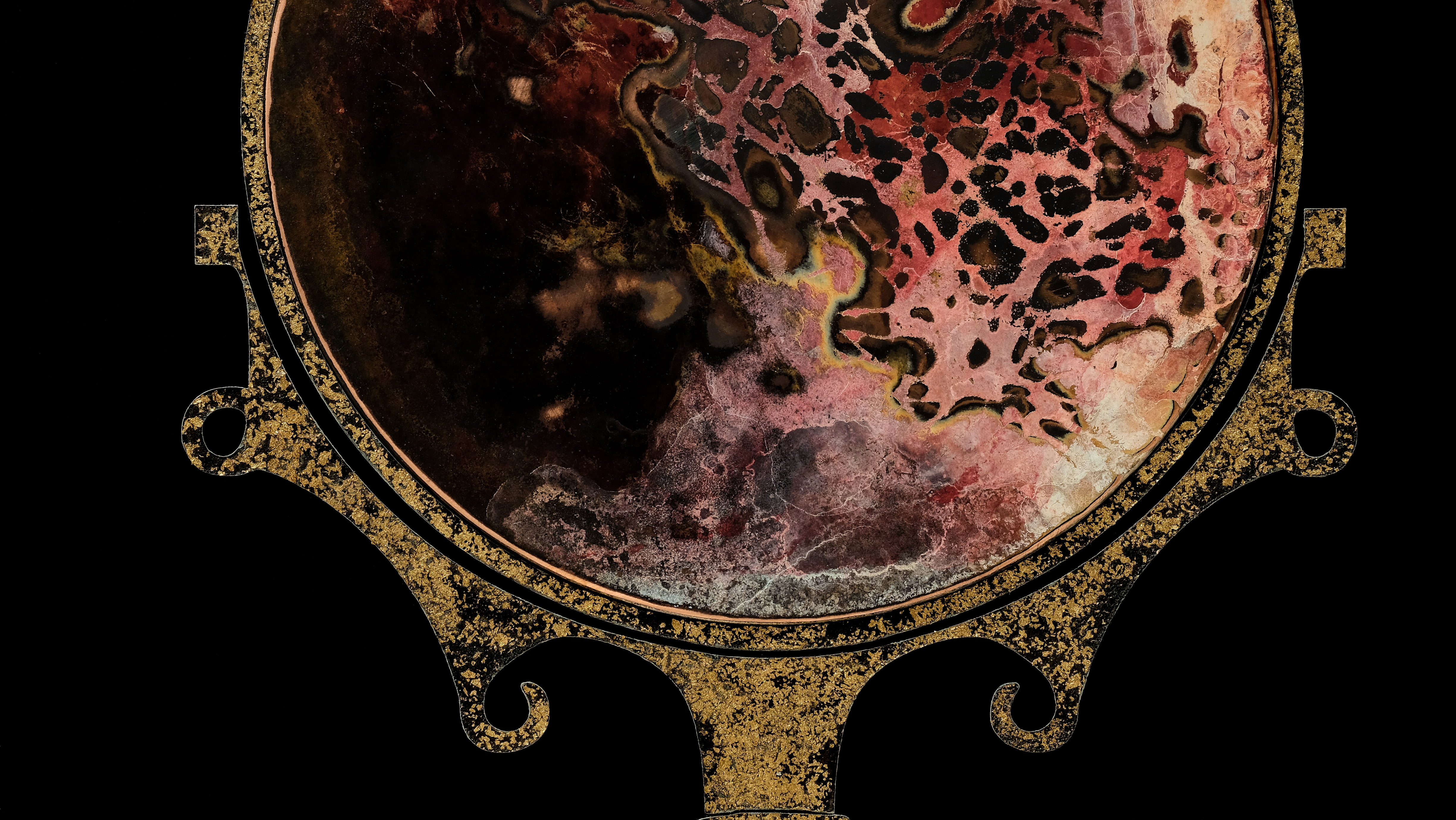 black color, close-up, metal, indoors, cross section, 4K, no people, black background, copper, nature, old, pattern, art and craft, ancient, design, oriental, HD Wallpaper