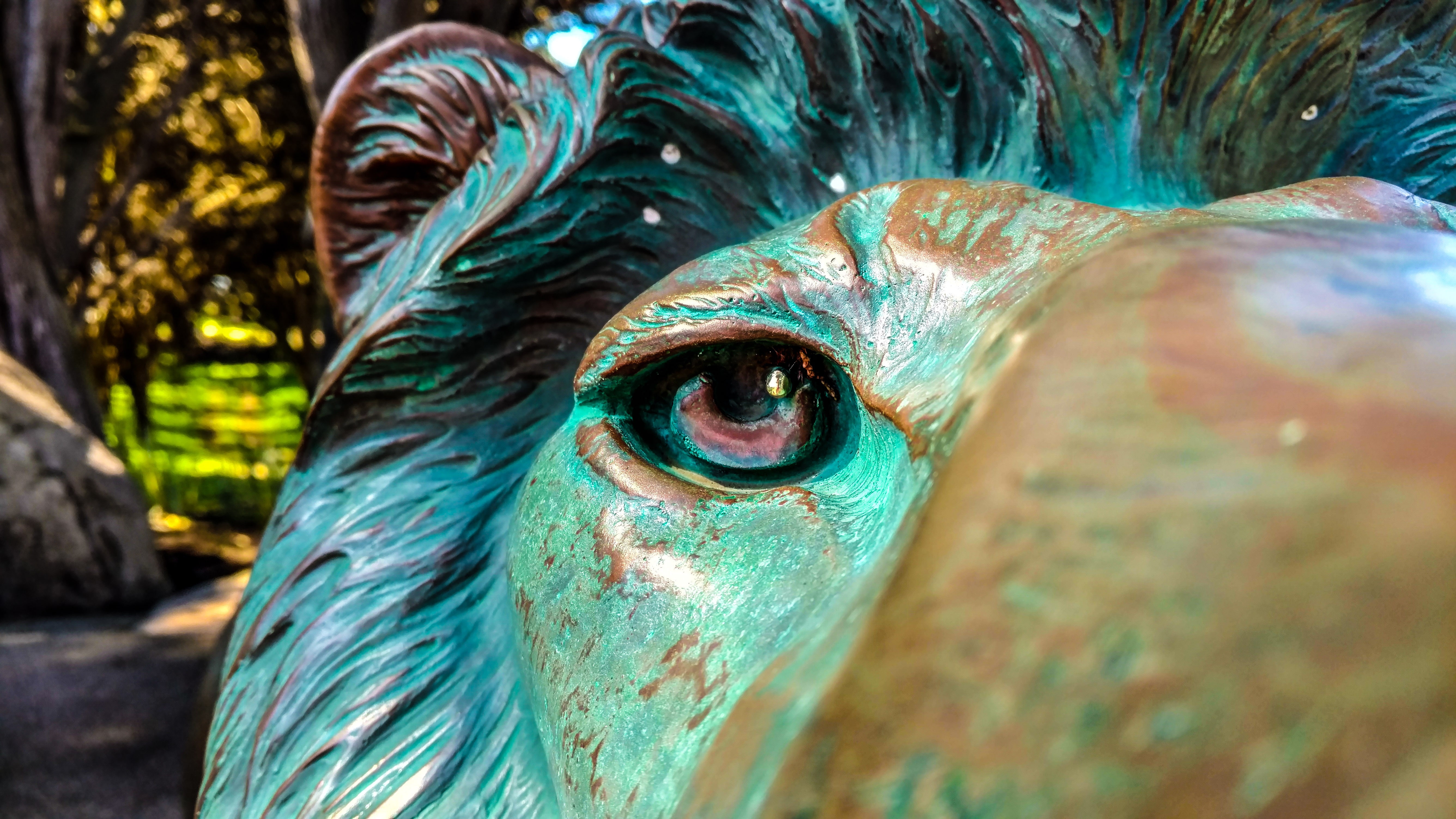 day, lion, animal eye, animal body part, art and craft, close-up, animal, animals, blue, green, vertebrate, animal themes, eye, digital composite, 5K, HD Wallpaper
