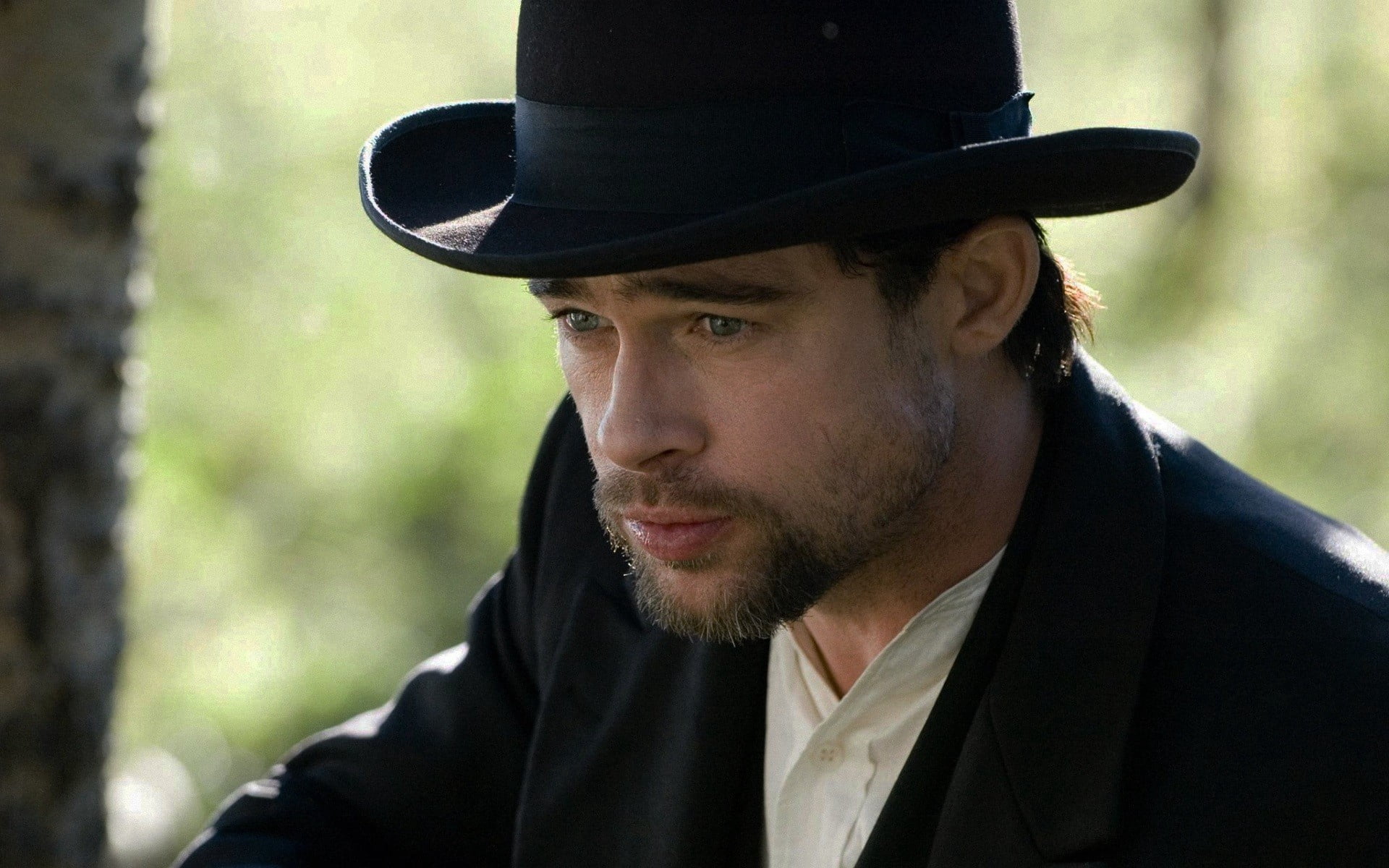 cowboy hat, jacket, focus on foreground, lifestyles, face, looking, day, black hair, serious, suit, close-up, facial hair, one Person, pitt, young Adult, HD Wallpaper