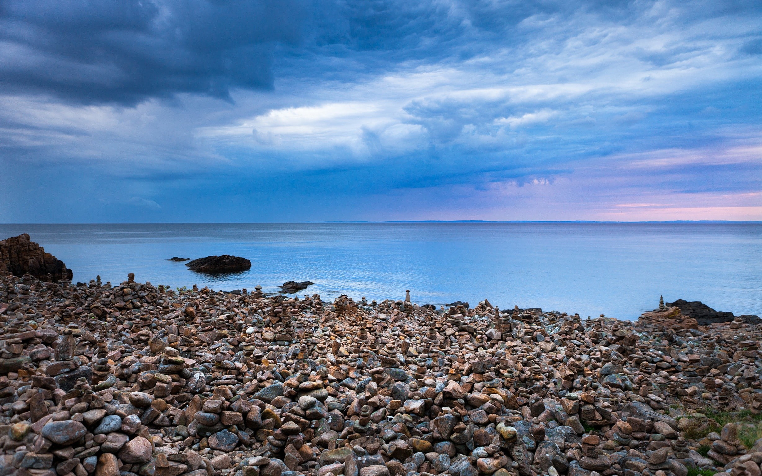 1080P, rock, landscape, sea, beach, clouds, Sweden, HD Wallpaper