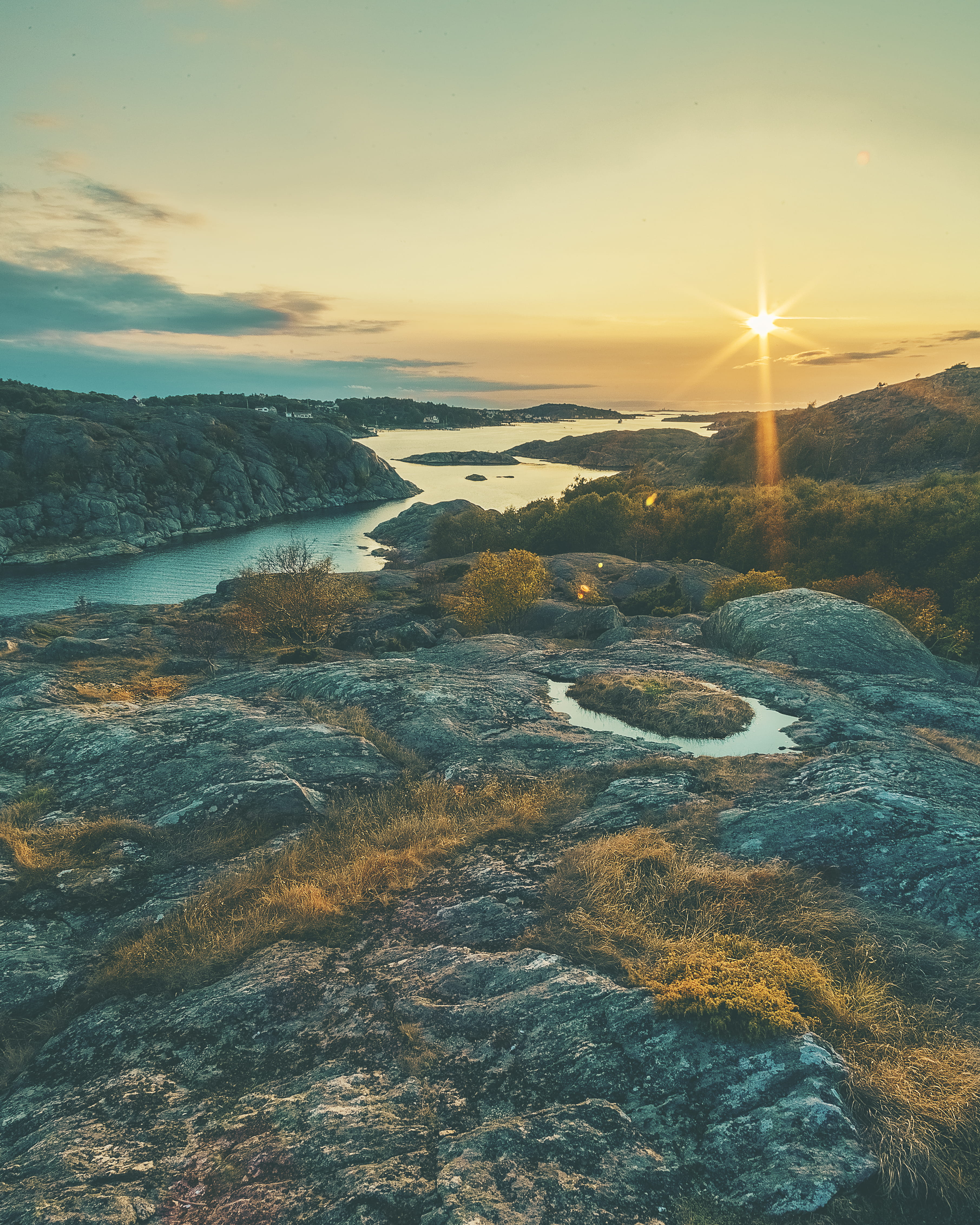 land, stone, sverige, archipelago, 4K, sea, tranquil scene, idyllic, havet, water, sunset, rock, outdoors, rocks, västkusten, stora mosskullen, grass, Phone HD Wallpaper