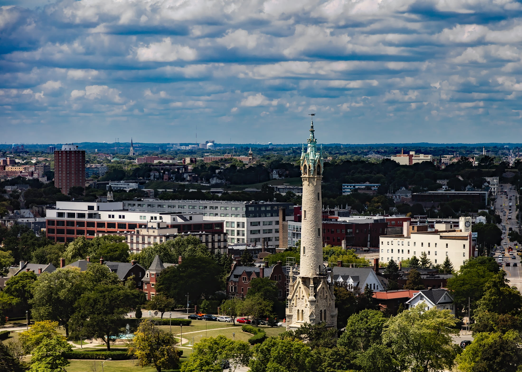 gothic, Wisconsin, cityscape, skyline, high angle view, europe, tourism, milwaukee, no people, street, scenic, tower, building, architecture, Milwaukee, HD Wallpaper
