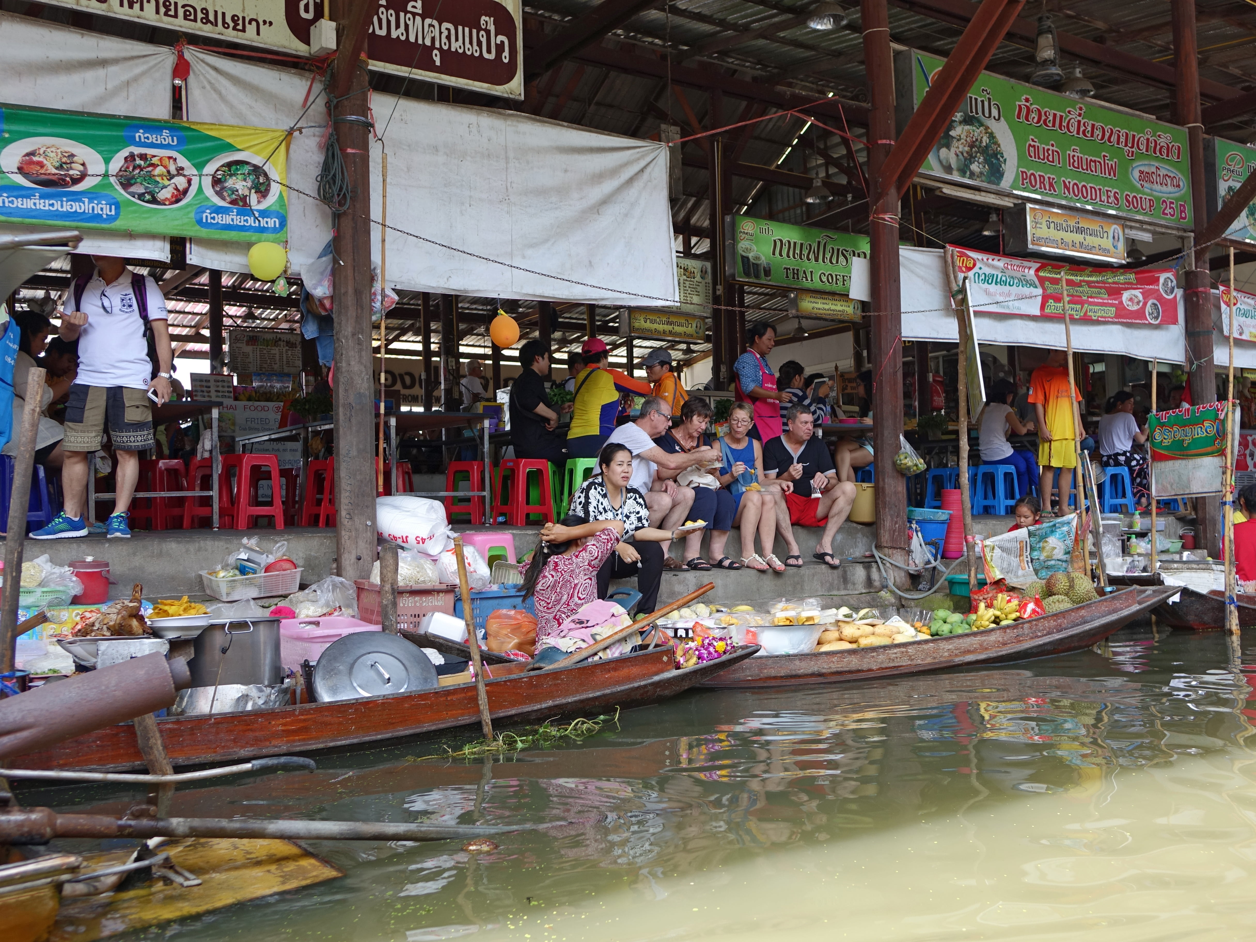 built structure, business, river, wooden, for sale, choice, building exterior, consumerism, colorful, crowd, women, buying, thailand, market, 4K, boat, HD Wallpaper