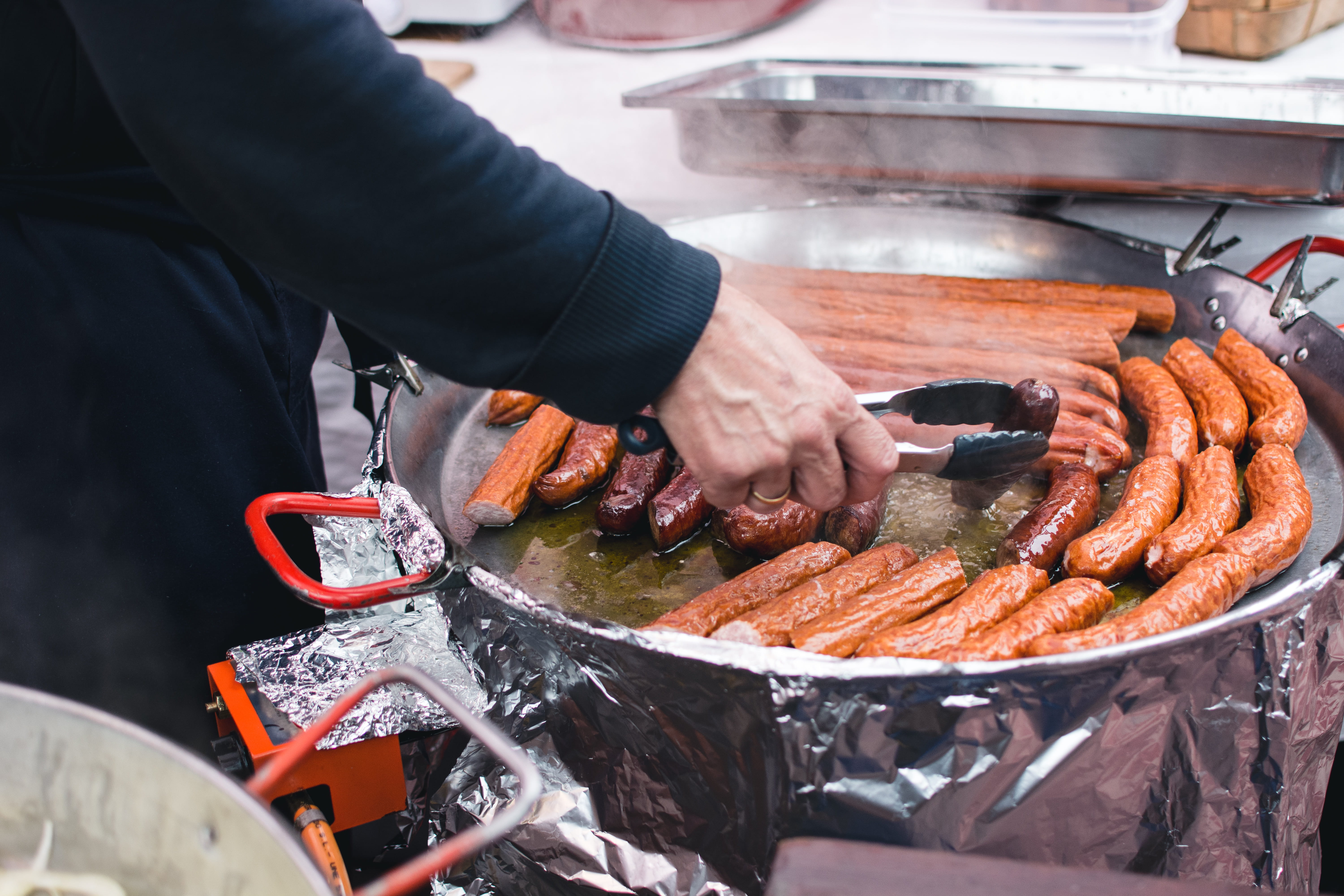 human hand, preparing food, small business, outdoors, hands, food and drink, day, midsection, sausage, chef, occupation, people, one person, one man only, HD Wallpaper