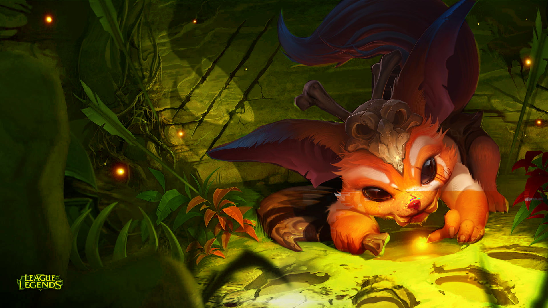 creativity, statue, illuminated, lighting equipment, animal, vertebrate, Gnar, League of Legends, animal themes, 1080P, leaf, animal representation, art and craft, HD Wallpaper