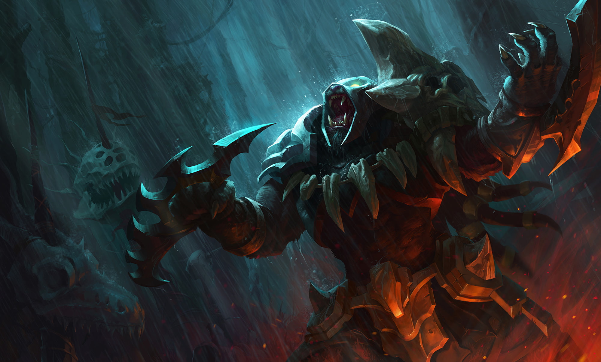 warriors, league, 1080P, lol, games, rain, legends, warrior, pridestalker, rengar, fantasy, HD Wallpaper