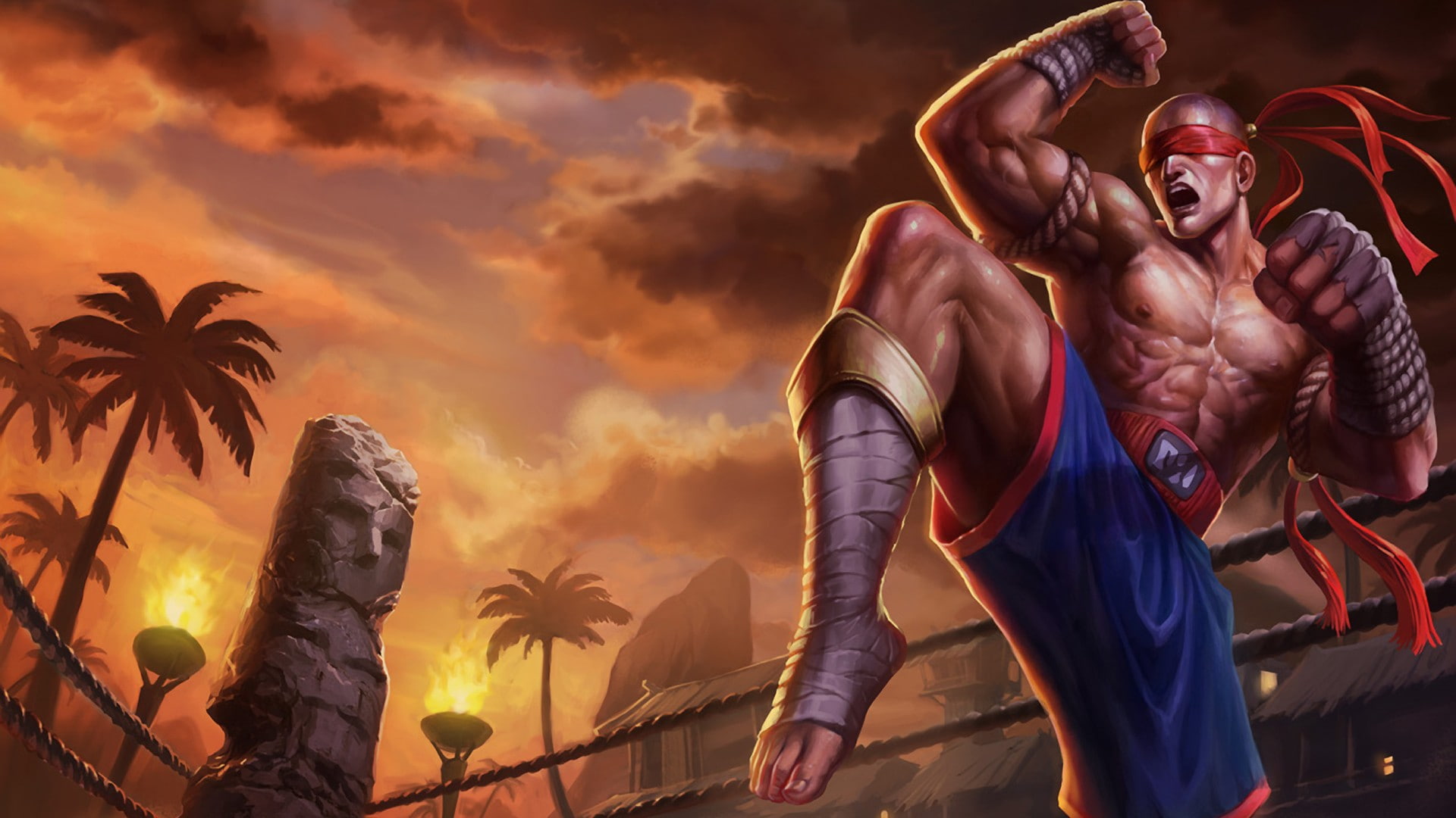 waist up, palm tree, group of people, vitality, mouth open, young men, 1080P, athlete, sport, lee sin league of legends, success, adult, people, sky, young adult, HD Wallpaper