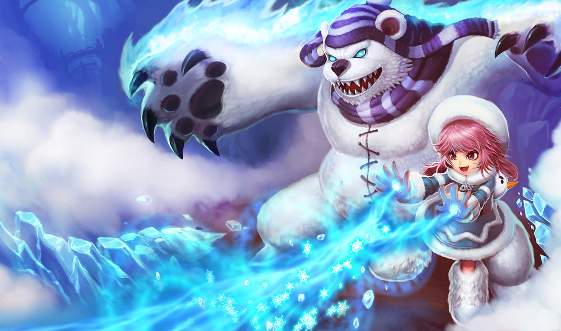 sculpture, game, girl, bear, ice, representation, league of legends, Annie, underwater, human representation, male likeness, winter, marine, no people, HD Wallpaper