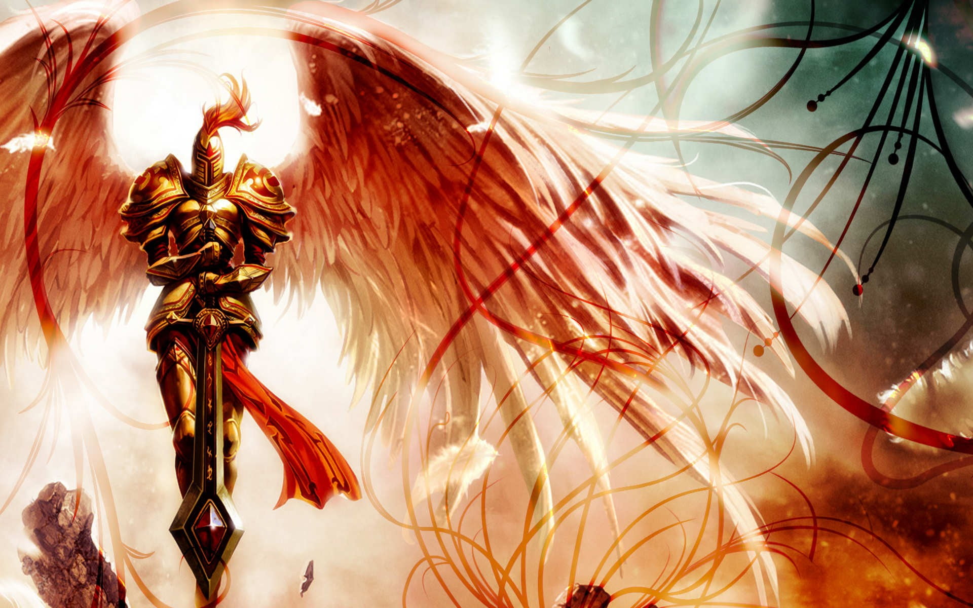 day, ceiling, nature, League of Legends, wings, game, no people, representation, statue, sculpture, wall - building feature, creativity, Kayle, HD Wallpaper