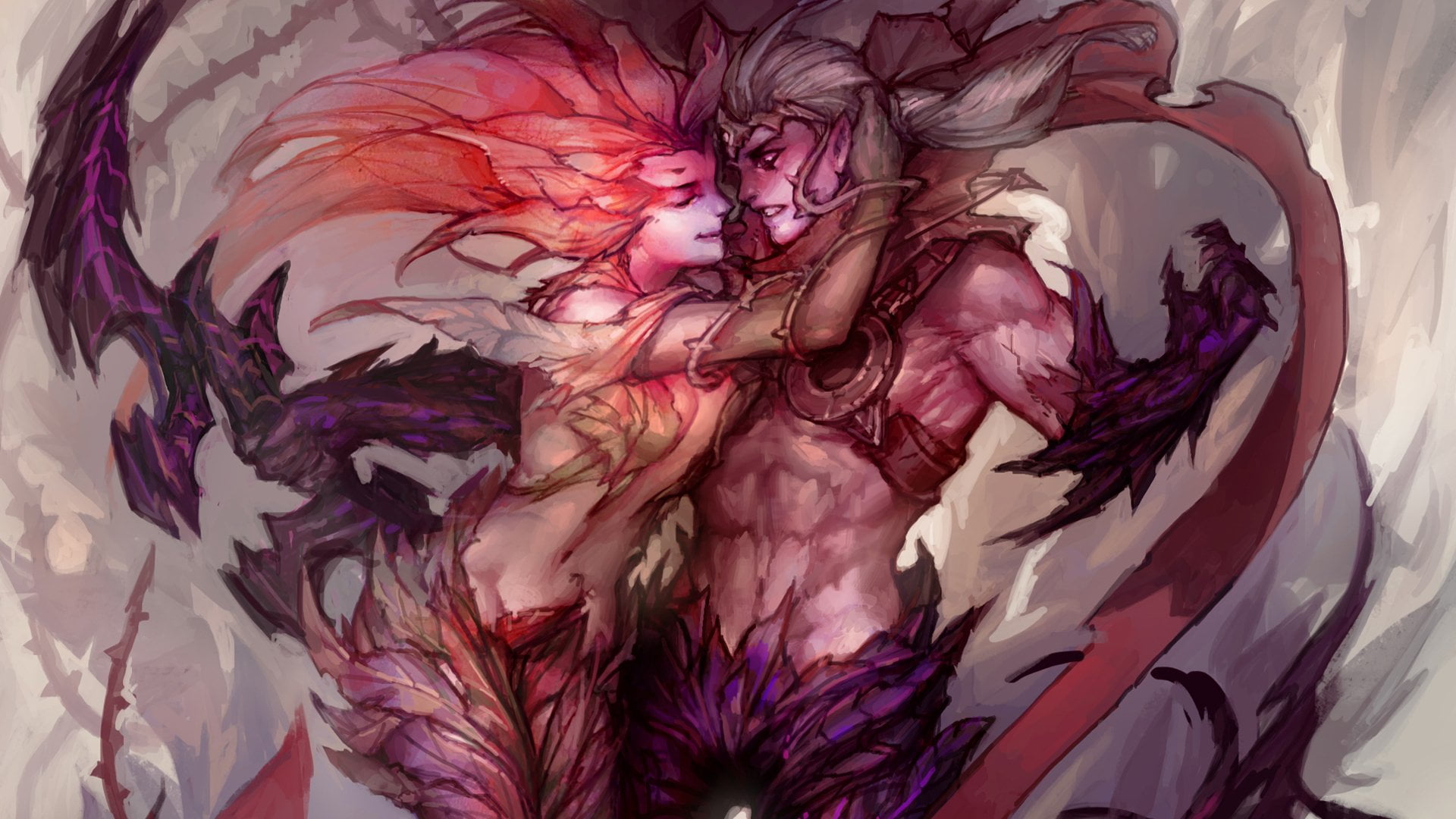 close-up, creativity, Varus (League Of Legends), paint, Zyra (League Of Legends), abstract, floral pattern, multi colored, Video Game, studio shot, backgrounds, HD Wallpaper