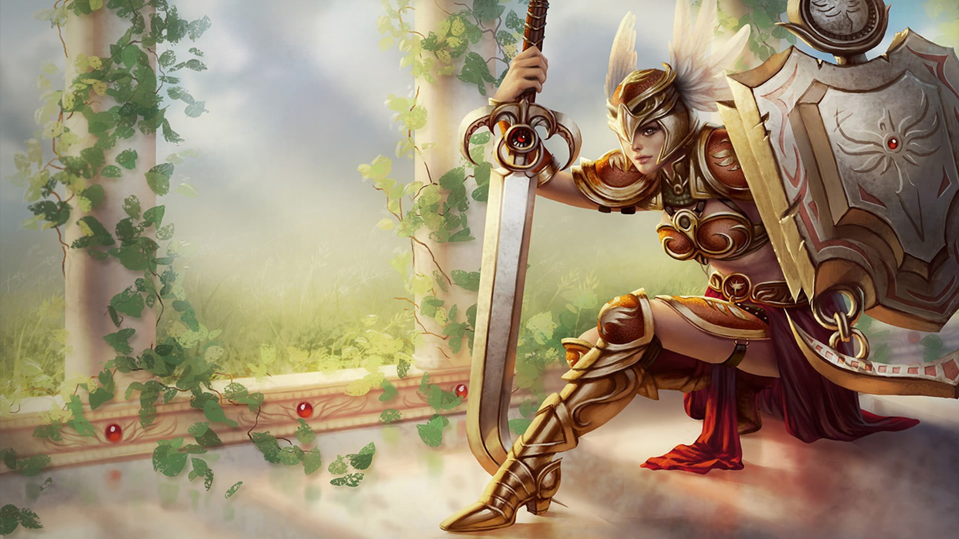 day, craft, plant, shied, male likeness, 1080P, ornate, holding, female likeness, amusement park ride, architecture, wearing, no people, sword, arts culture and entertainment, HD Wallpaper