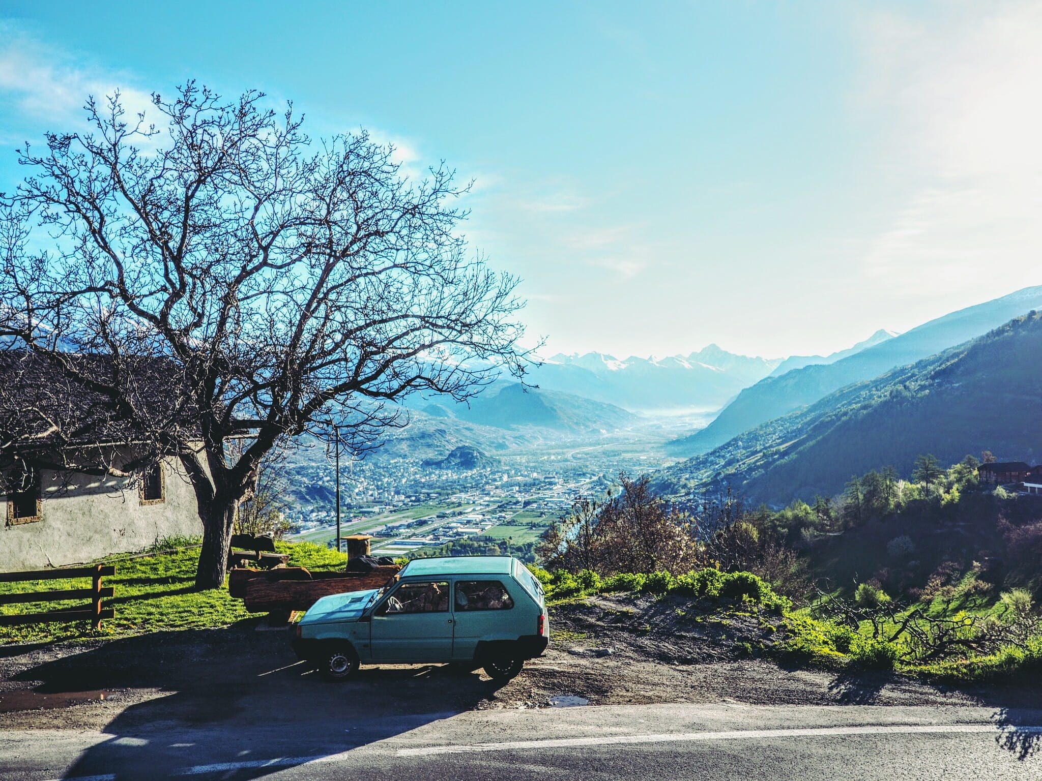 sunrise, april, cloud - sky, outdoors, motor vehicle, fiat, trip, car, sion, city, view, sky, day, nendaz, nature, plant, morning, no people, sunlight, HD Wallpaper