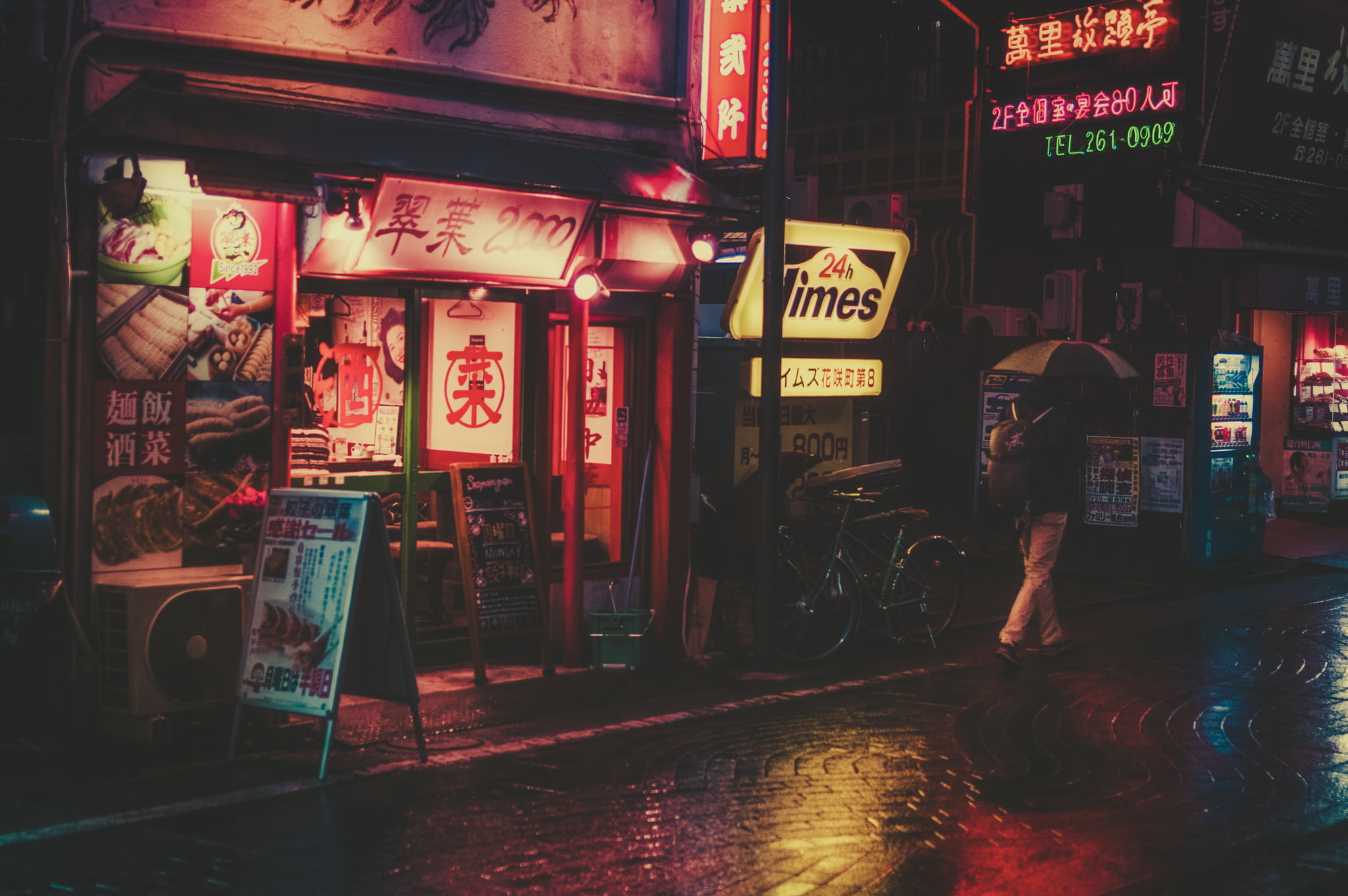 night, Japan, Asia, urban, Masashi Wakui, numbers, rain, people, neon, city, 1080P, sign, HD Wallpaper