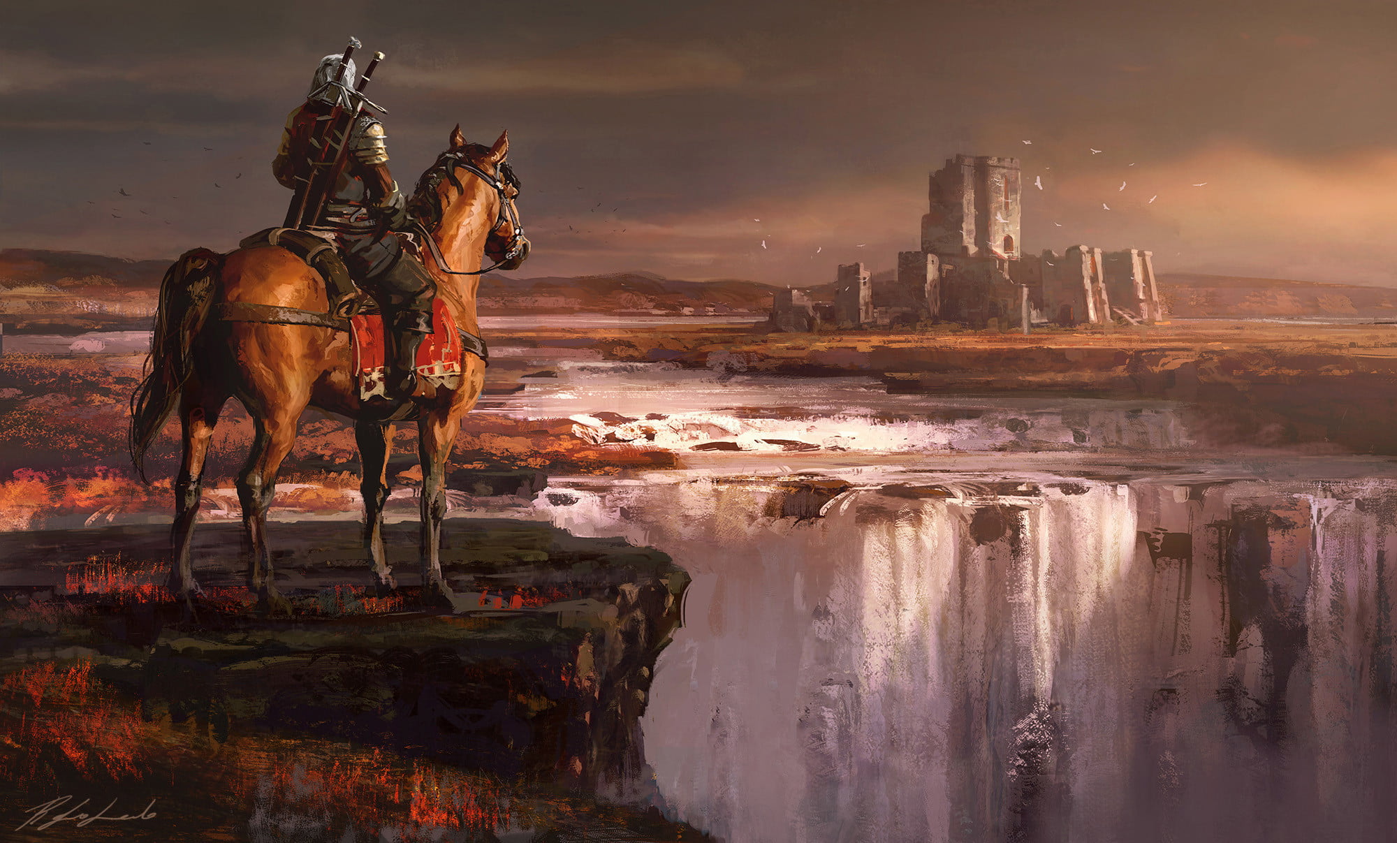 Geralt of Rivia, Leonardo Borazio, fan art, video games, castle, video game characters, The Witcher 3: Wild Hunt - Blood and Wine, The Witcher, ArtStation, HD Wallpaper