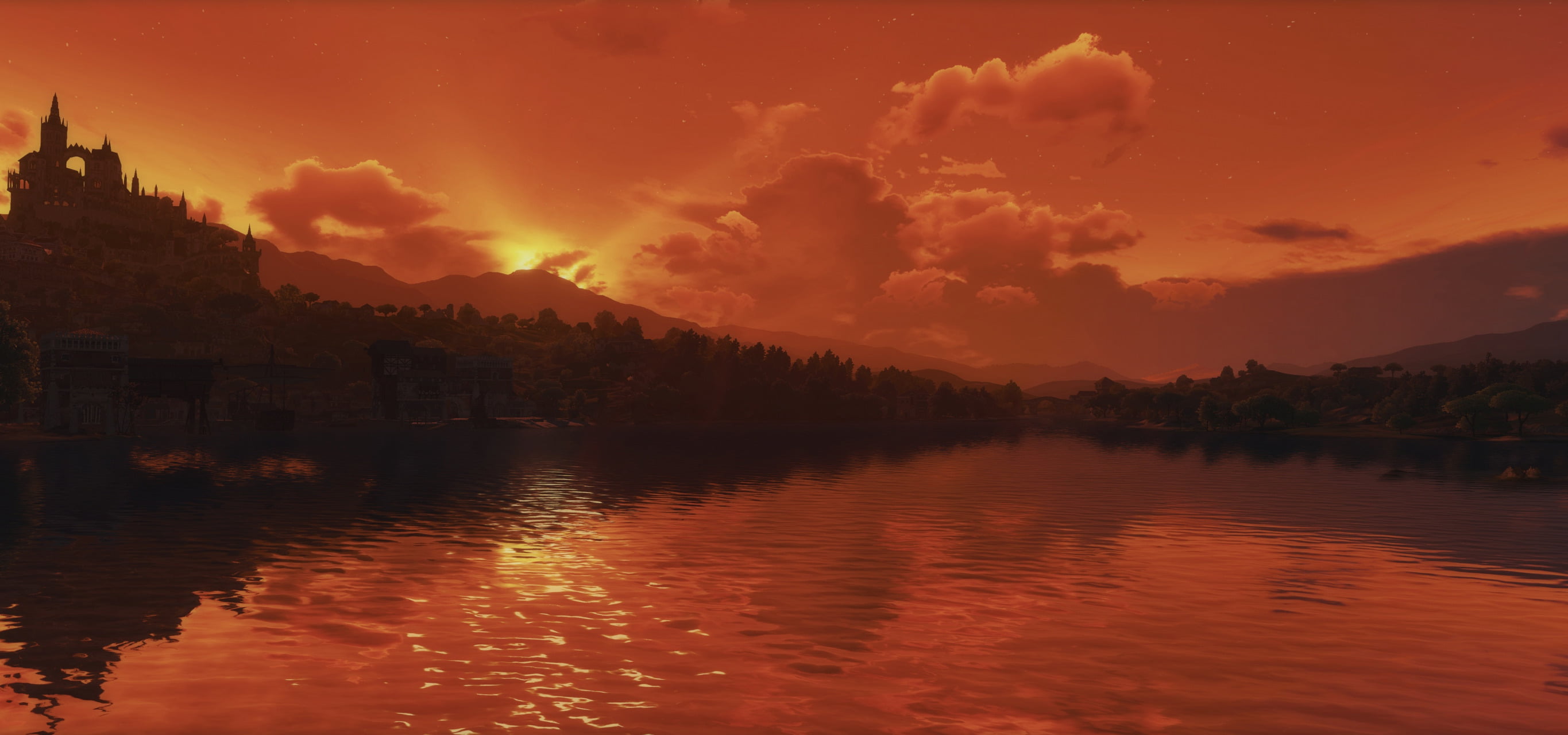 video games, sunset, The Witcher, orange sky, screen shot, 2K, The Witcher 3: Wild Hunt - Blood and Wine, evening, CD Projekt RED, landscape, The Witcher, HD Wallpaper