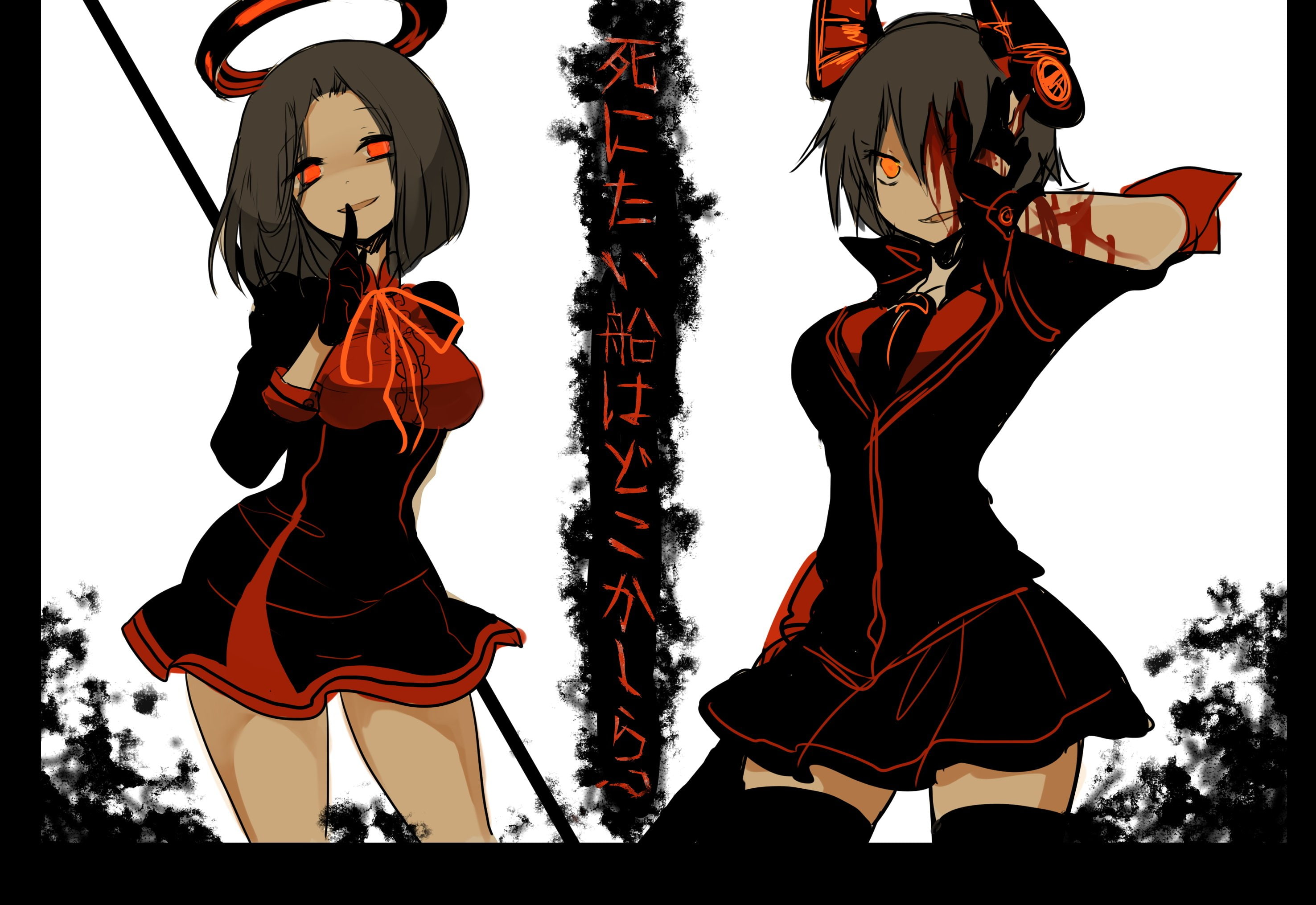 thighhighs, orange, blood, brown, 2K, halo, tenryuu, hair, gloves, kancolle, shigureru, girls, red, skirt, kantai, short, eyes, collection, tie, HD Wallpaper