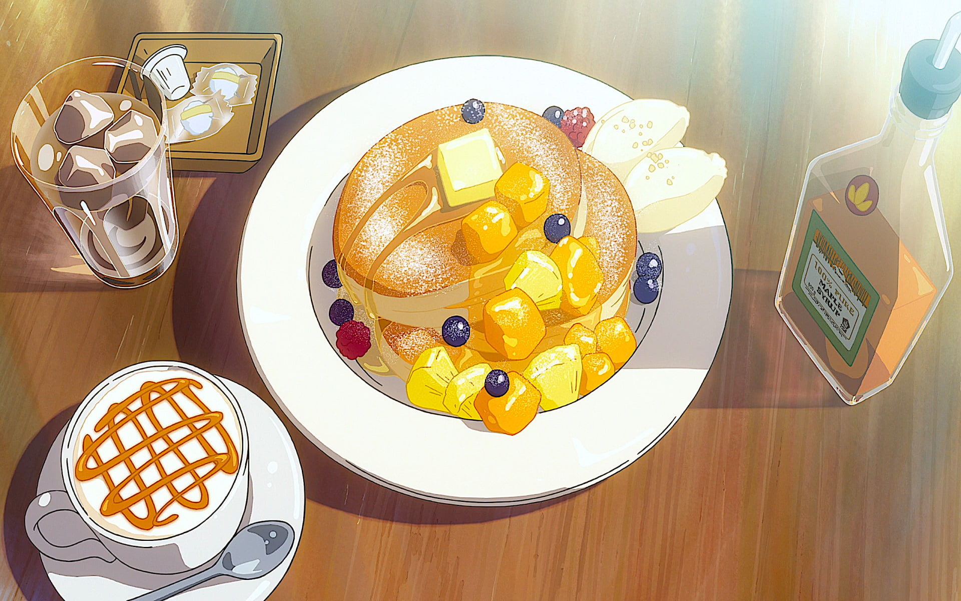 Blueberry, 1080P, Food, Anime, Maple Syrup, Pancake, Kimi No Na Wa., Your Name., Coffee, HD Wallpaper