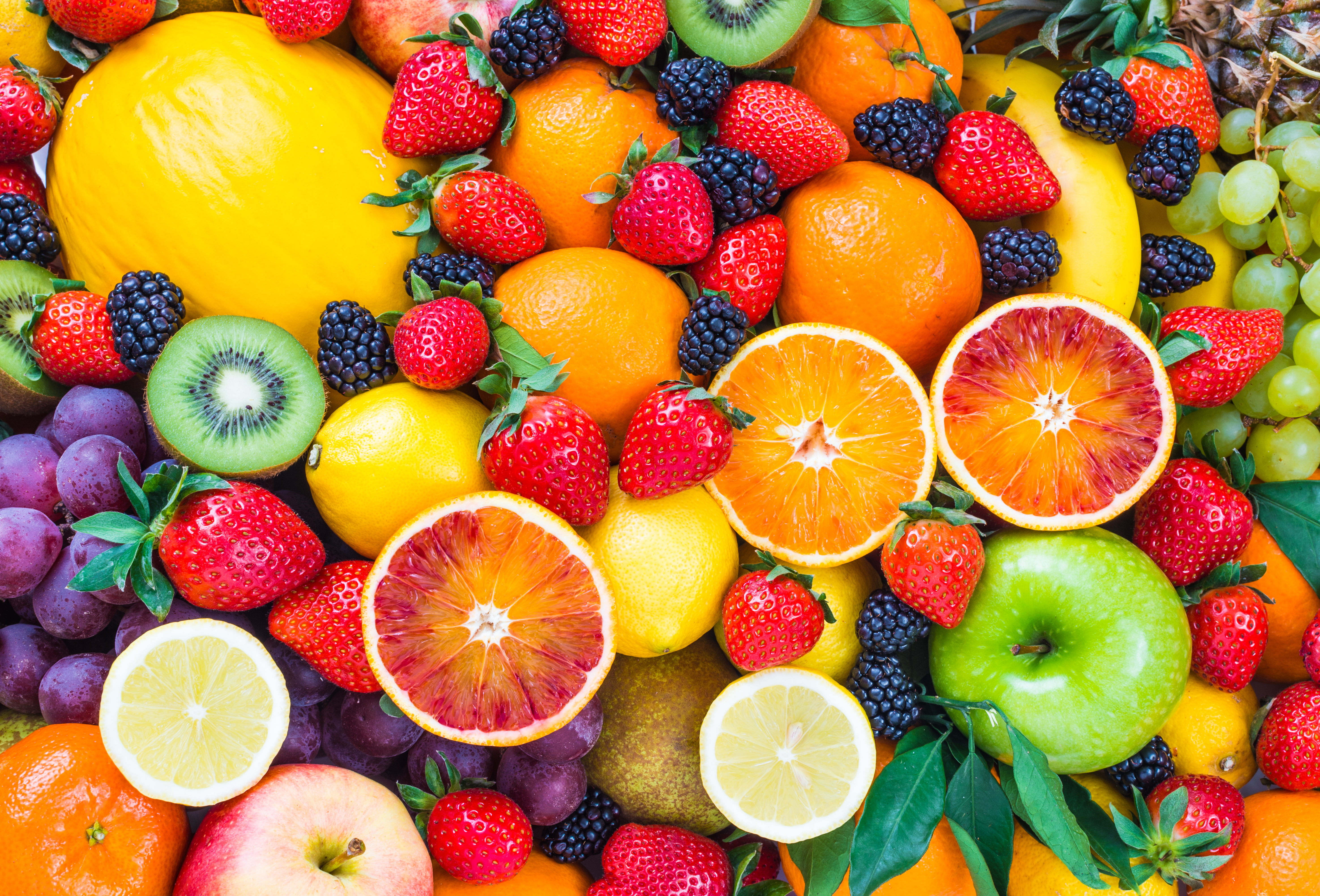 Fruits, Raspberry, Kiwi, Fruit, Strawberry, Berry, Grapes, orange (Fruit), 5K, Apple, HD Wallpaper