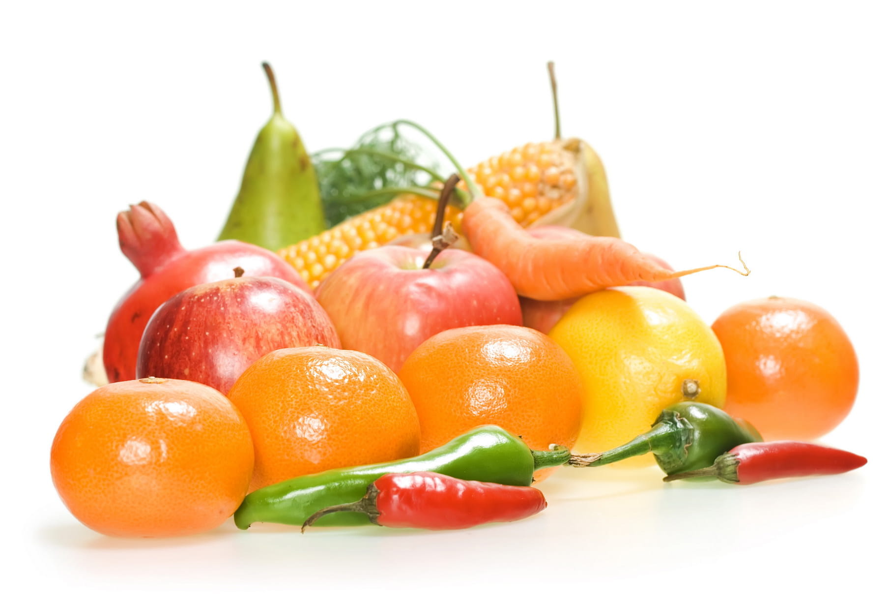 vitamin, corn, freshness, vegetables, mandarin, nutrition, fruits, juicy, close-up, plum, orange, fruit, white background, grape, pomegranate, white, cauliflower, HD Wallpaper