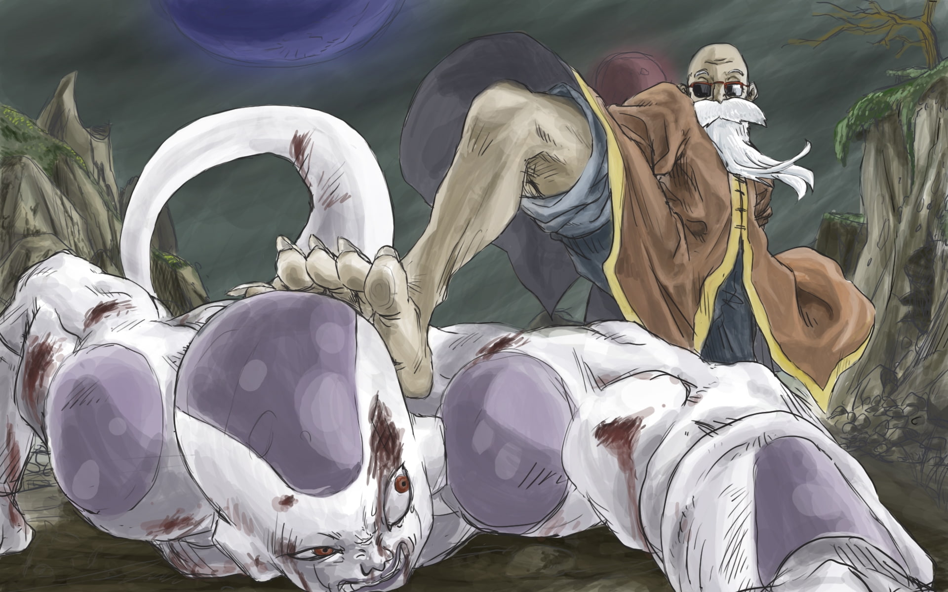 dragon ball z, roshi, dragonball, Master Roshi, ball, Frieza, master, z, dragon, 1080P, hd, art, anime, HD Wallpaper