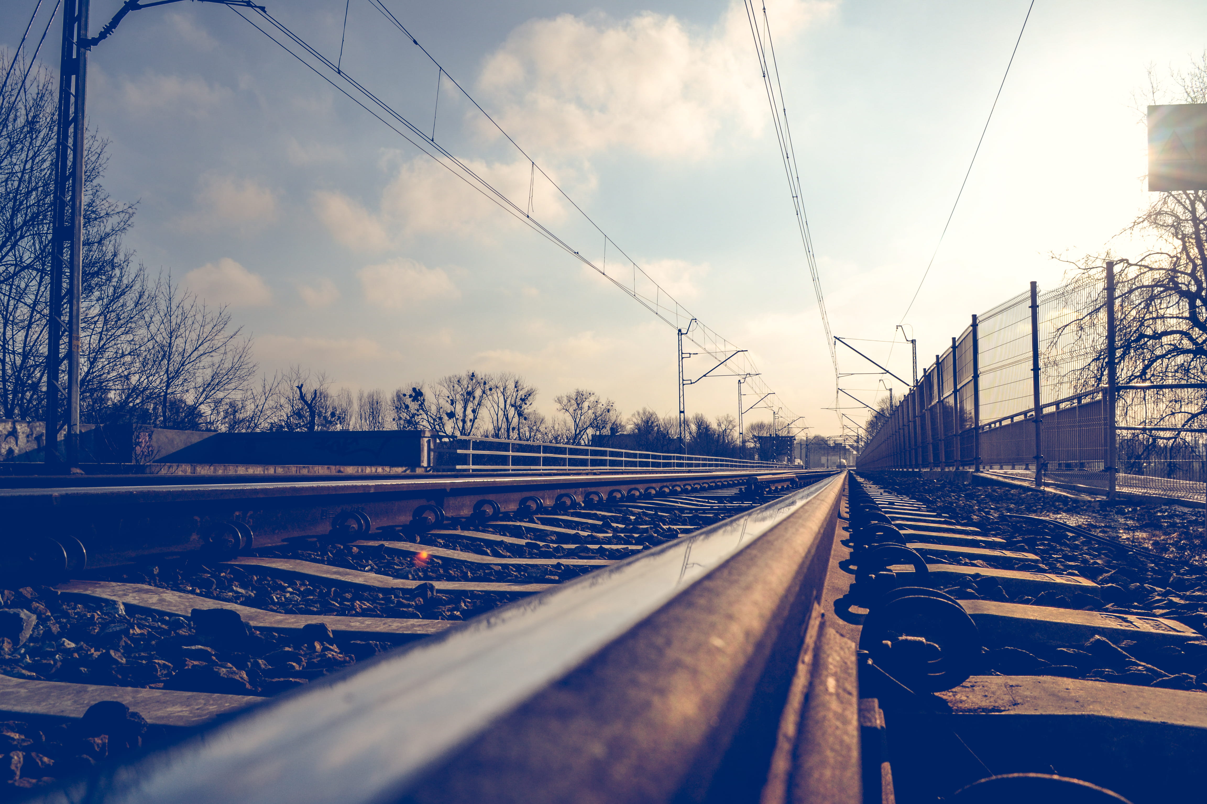 mode of transportation, sky, surface level, connection, direction, track, shining, no people, nature, railroad track, way, straight, blue, cloud, rail transportation, HD Wallpaper
