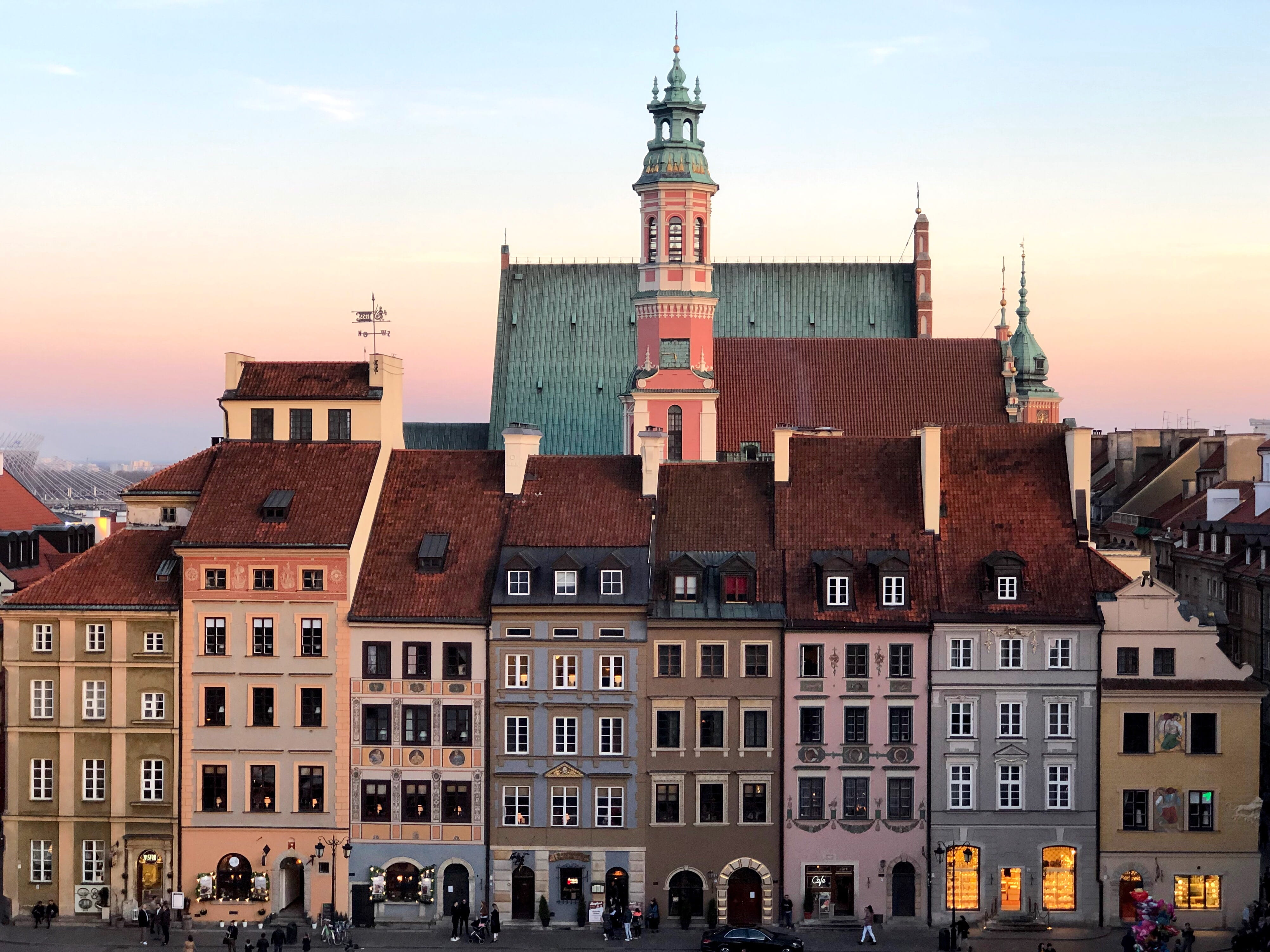 history, travel, city life, old town, nature, the old city market, architecture, tourism, travel destinations, the warsaw old town, city, tower, sunset, HD Wallpaper
