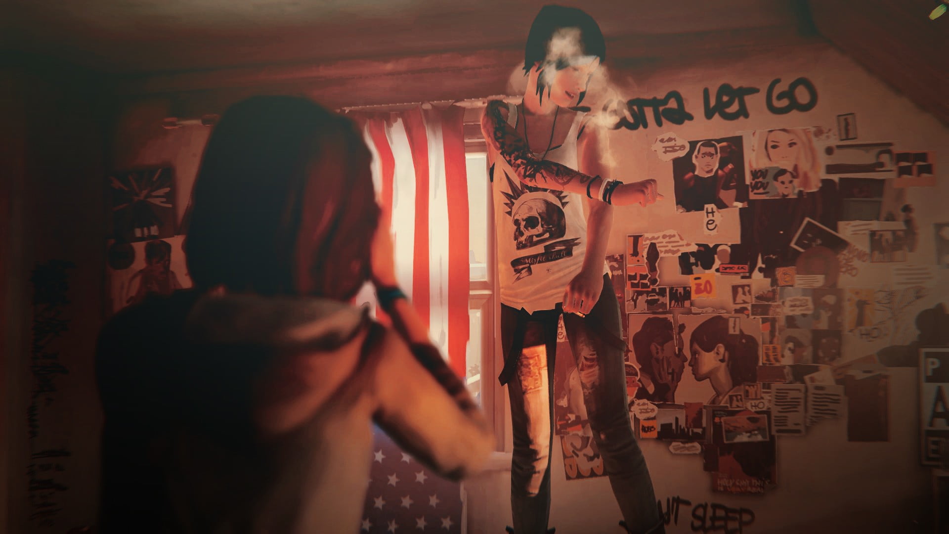 tank, Chloe Price, Max Caulfield, 1080P, communication, lifestyles, wall - building feature, young women, hairstyle, casual clothing, top, jeans, representation, HD Wallpaper