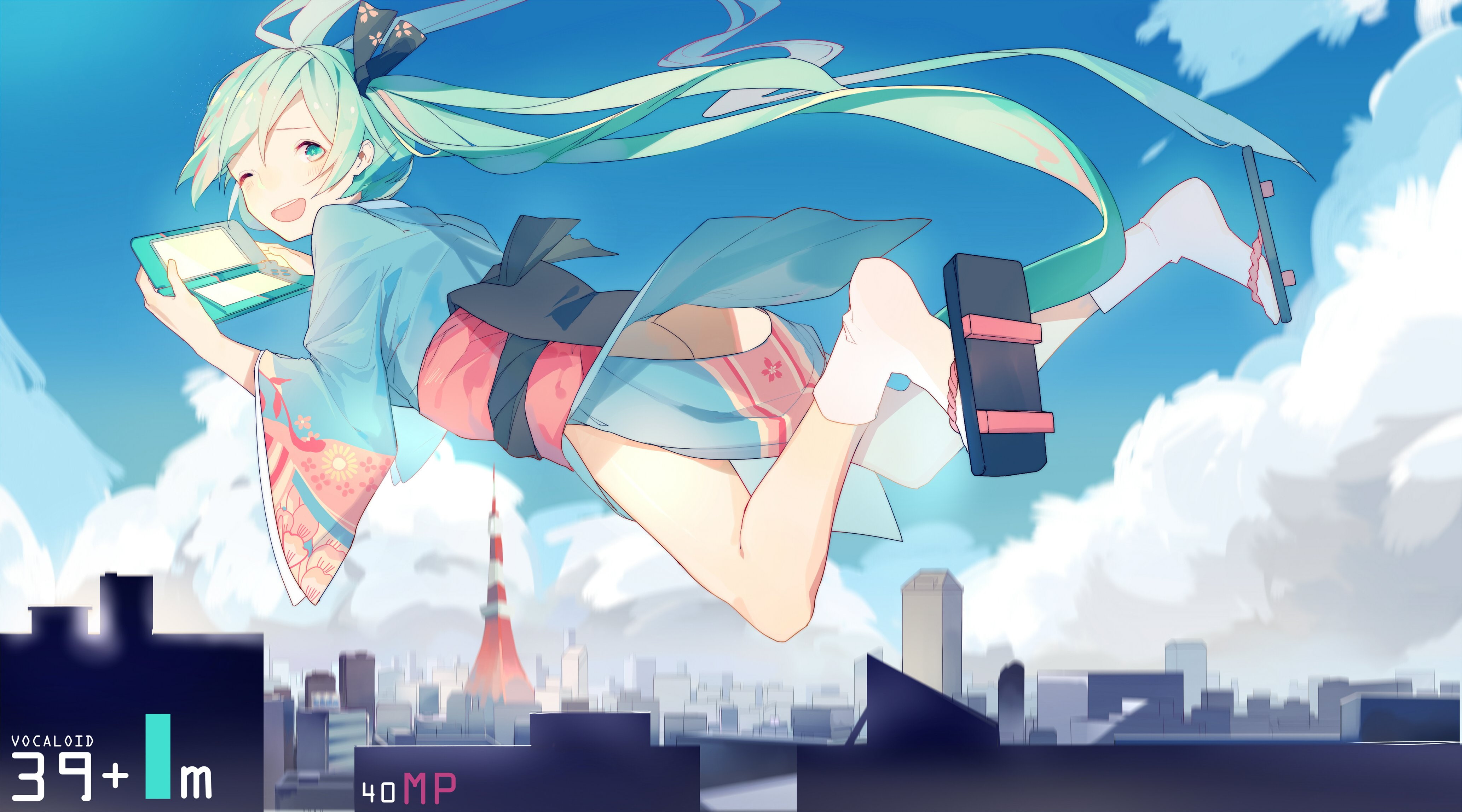 kimono, clothes, console, vocaloid, ryuutsuki, basetsu, city, miku, japanese, 4K, hatsune, socks, game, HD Wallpaper