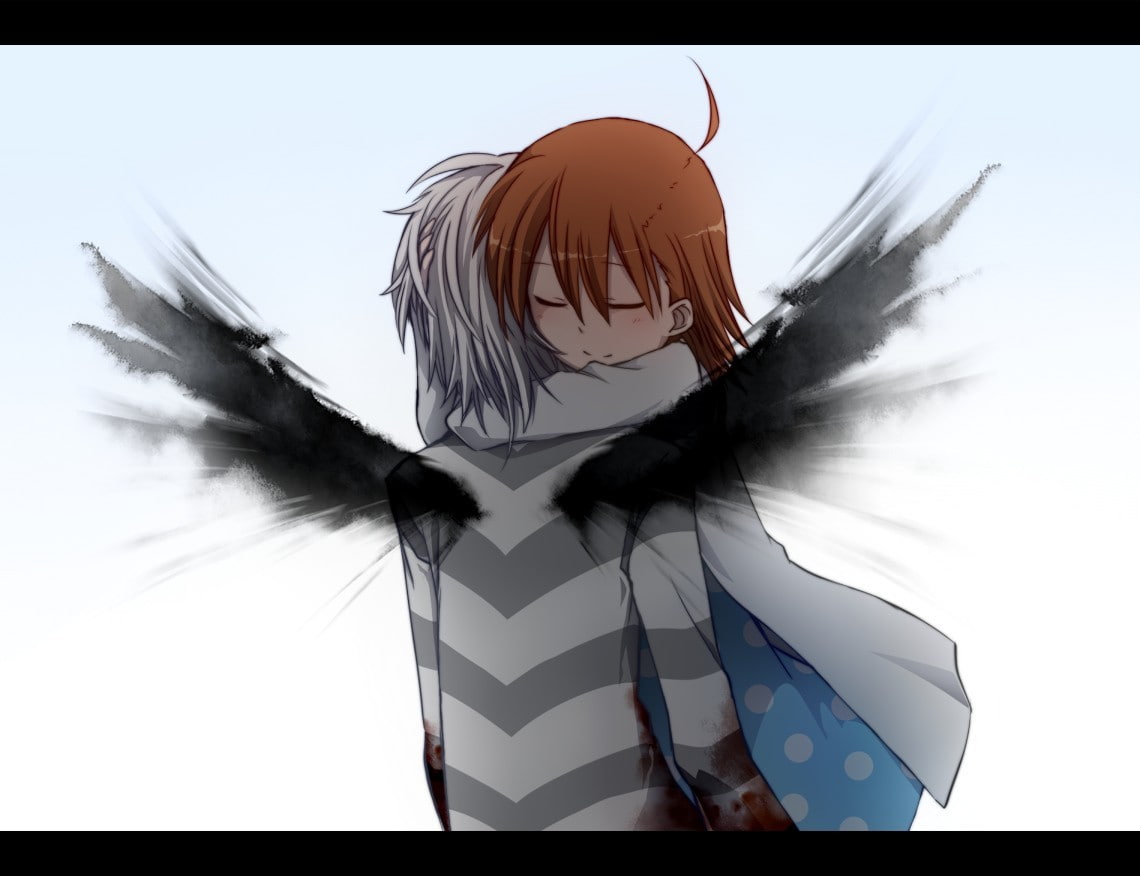costume, feather, 480P, animal wildlife, anime girls, hugging, Last Order, front view, outdoors, portrait, Accelerator, fashion, one person, obscured face, HD Wallpaper
