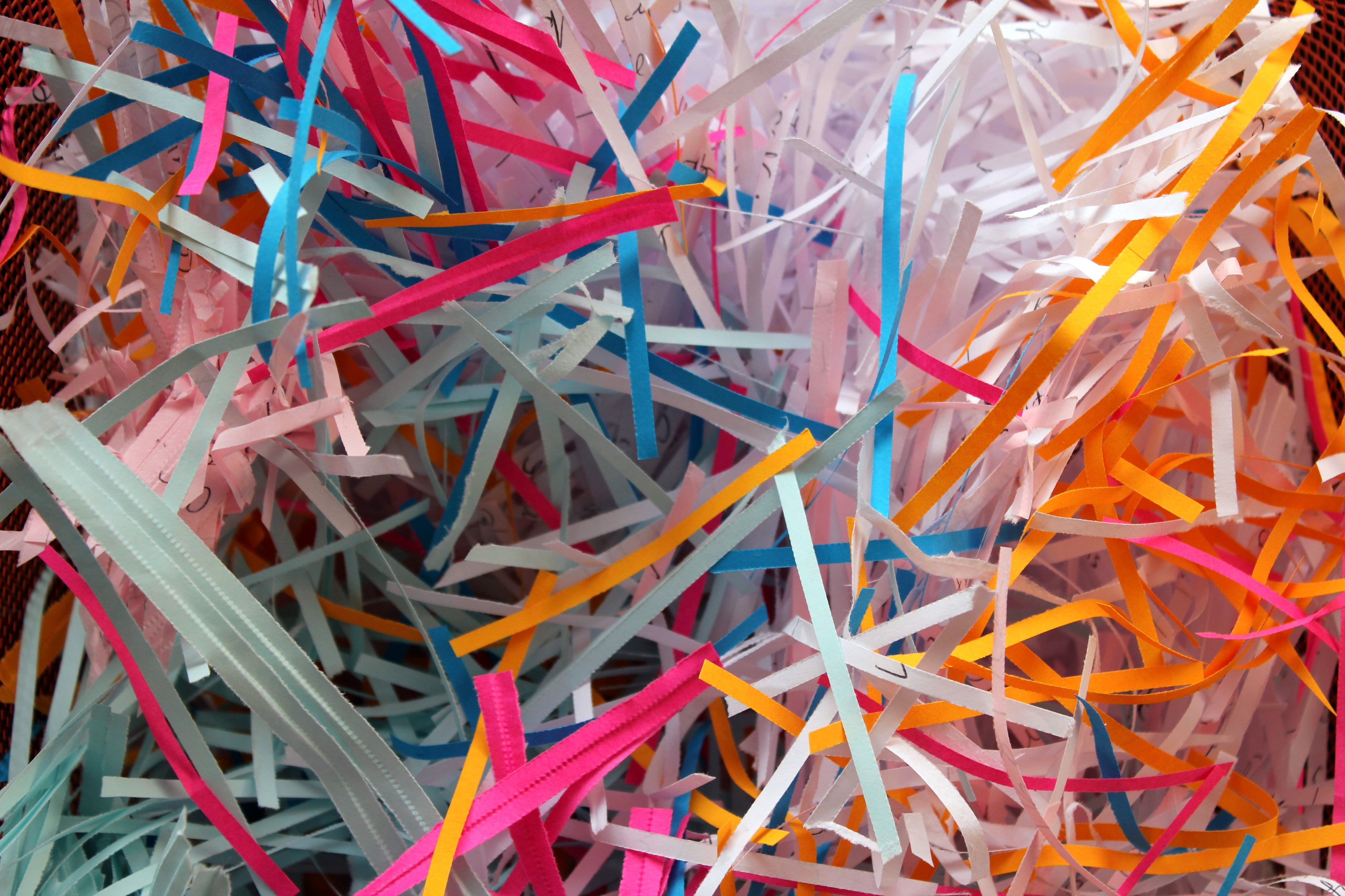 man made, recycling, abundance, man made object, multi colored, material, ribbon - sewing item, paper, environmentally friendly, scattered, destroyed, ripped, HD Wallpaper