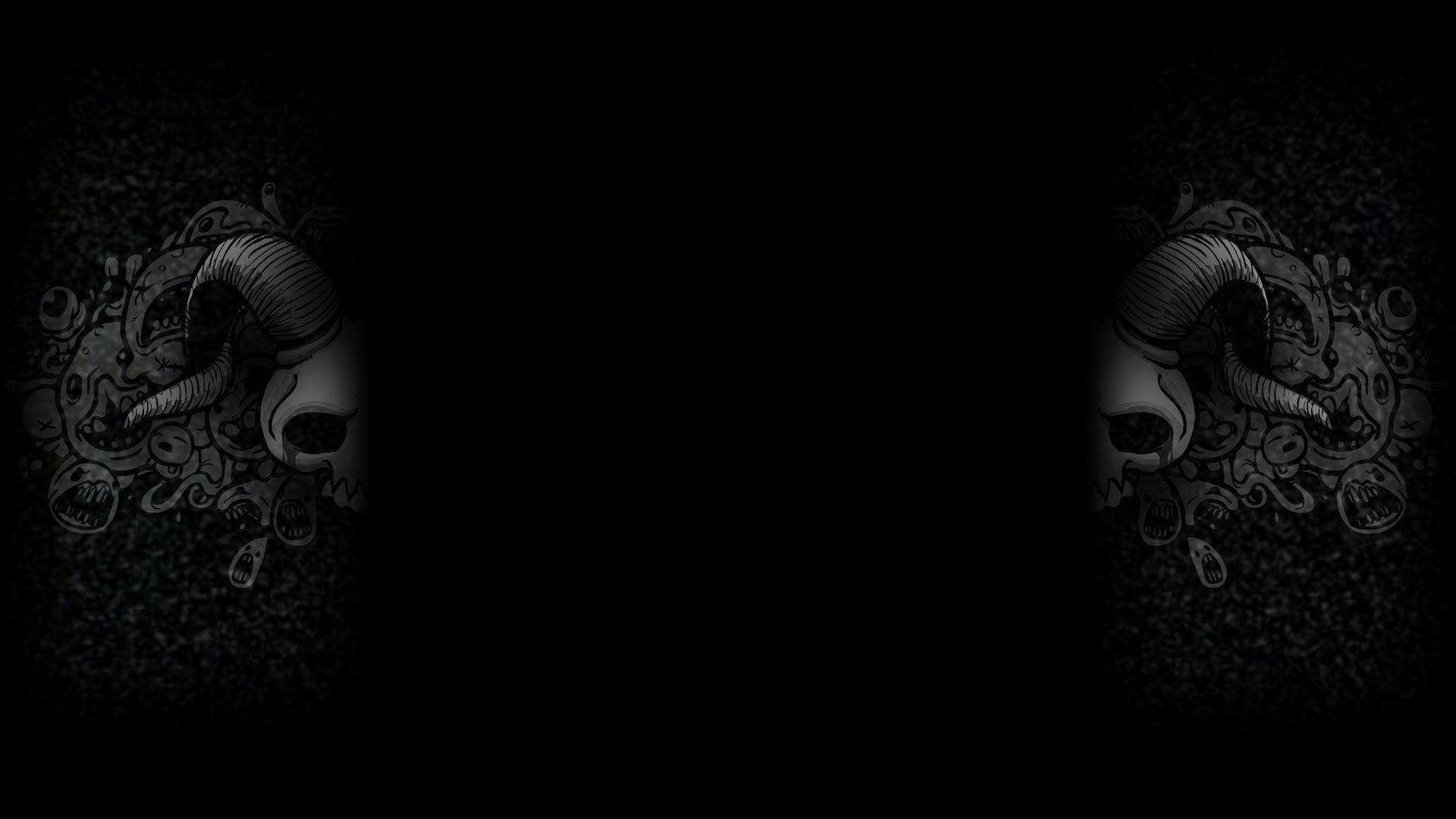 spooky, skull, split view, The Binding of Isaac, horns, 1080P, digital art, artwork, black background, dark, simple, monochrome, minimalism, HD Wallpaper