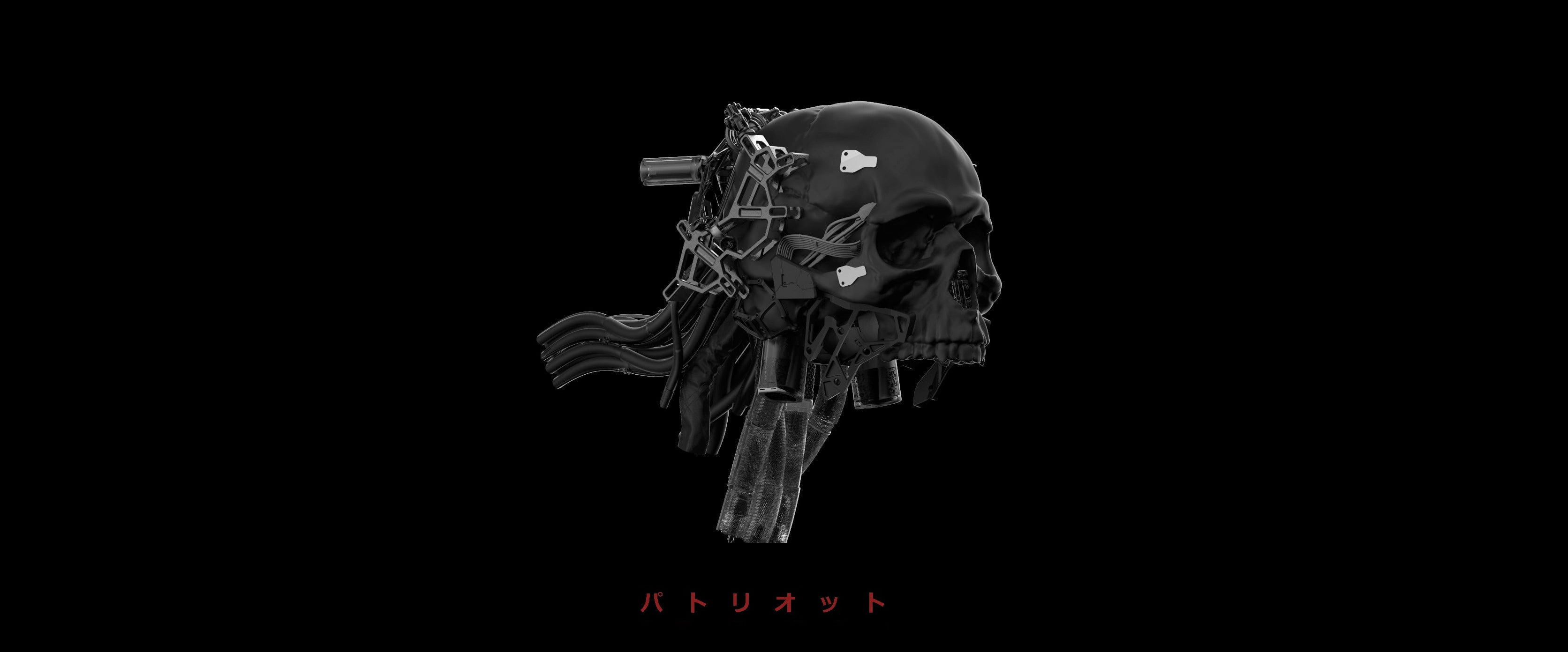 artwork, simple background, skull, Ching Yeh, 2K, black background, HD Wallpaper