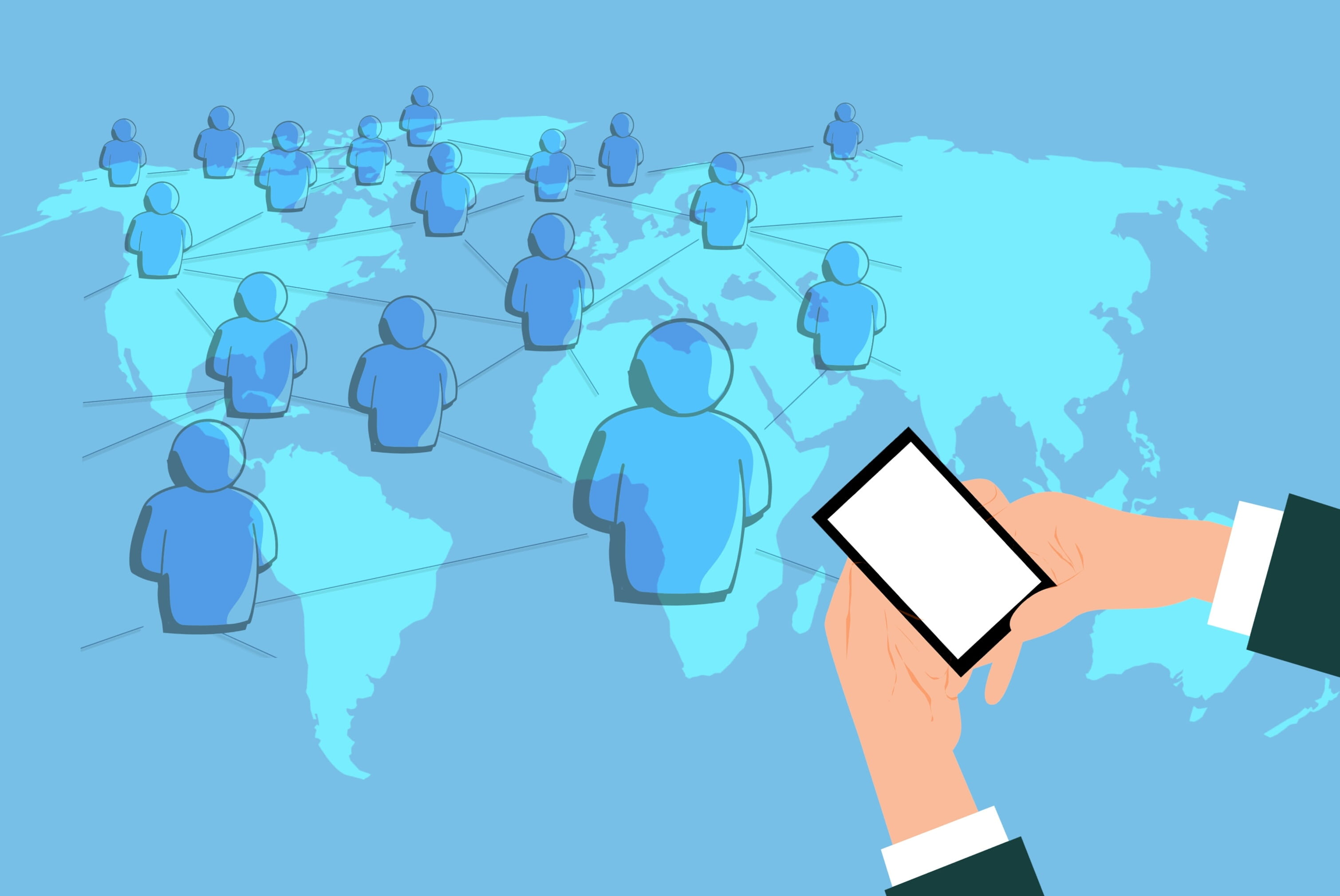 world, computer icon, 2K, design, world map, device, teamwork, chat, computer, social networking, global, communication, blue, global communications, social, HD Wallpaper