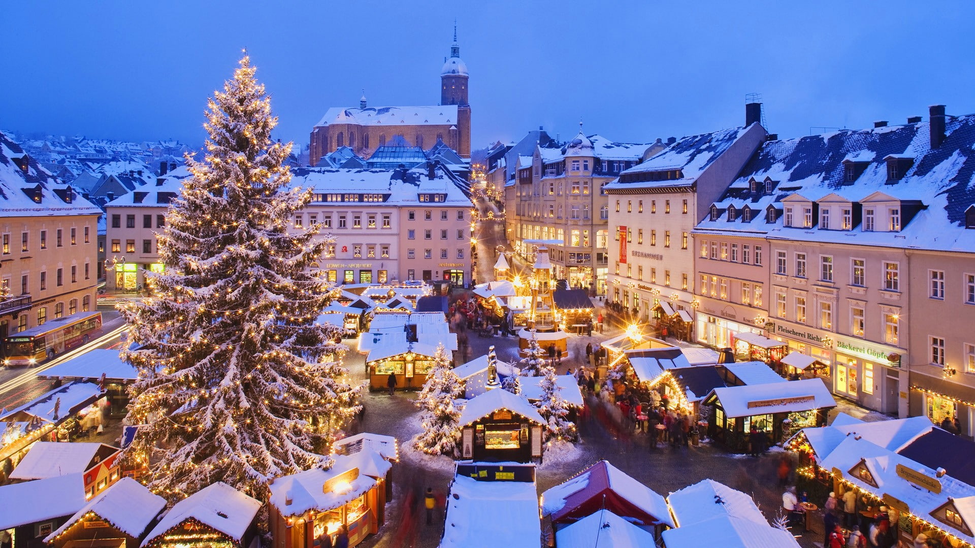 travel destinations, sky, illuminated, plant, christmas tree, city, winter, 1080P, cityscape, built structure, outdoors, Markets, Germany, building, tree, HD Wallpaper