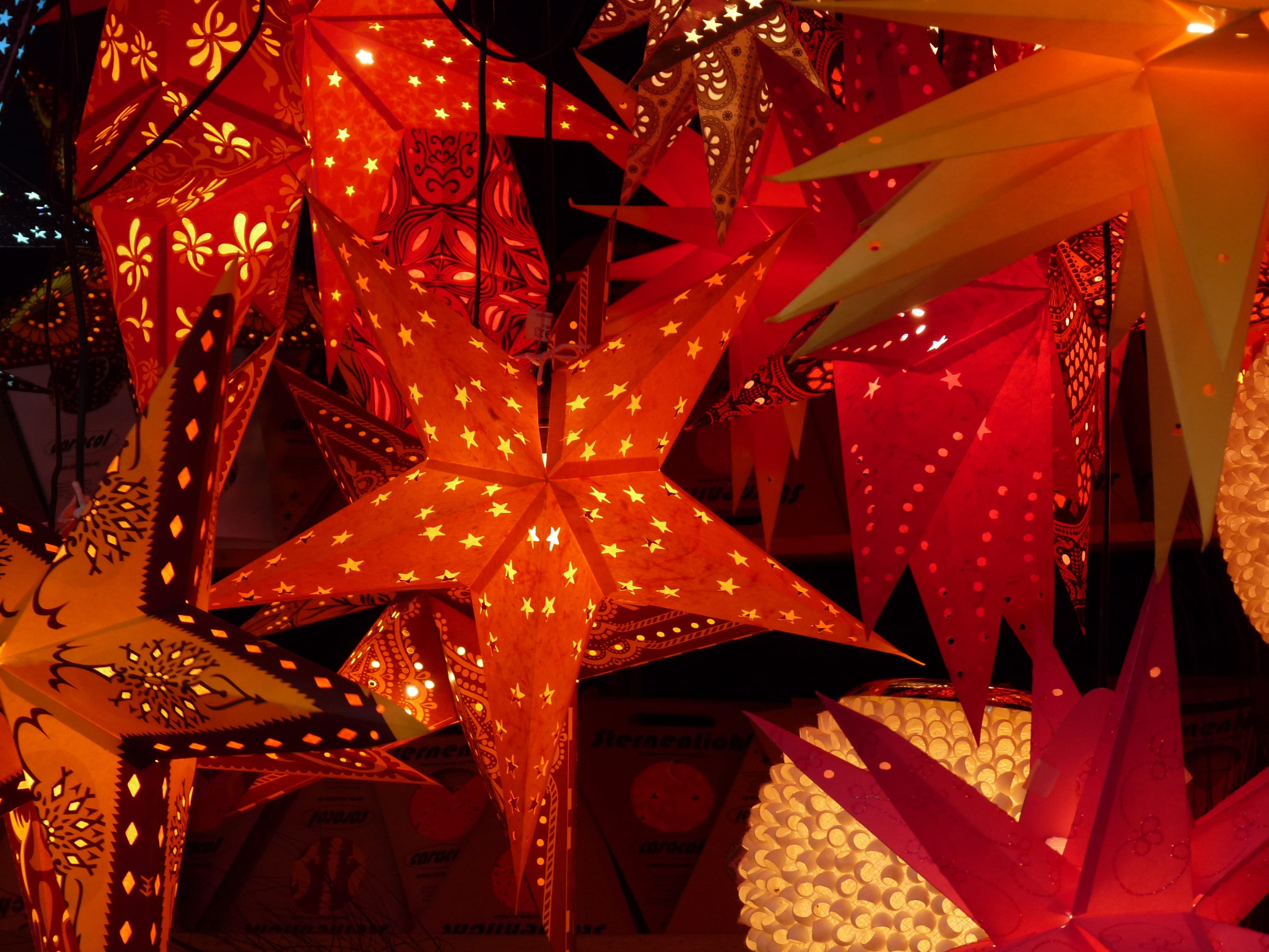 celebration, star, bright, full frame, christmas, decors, holiday, lighting equipment, christmas Decoration, decoration, built structure, 2K, christmas decorations, HD Wallpaper