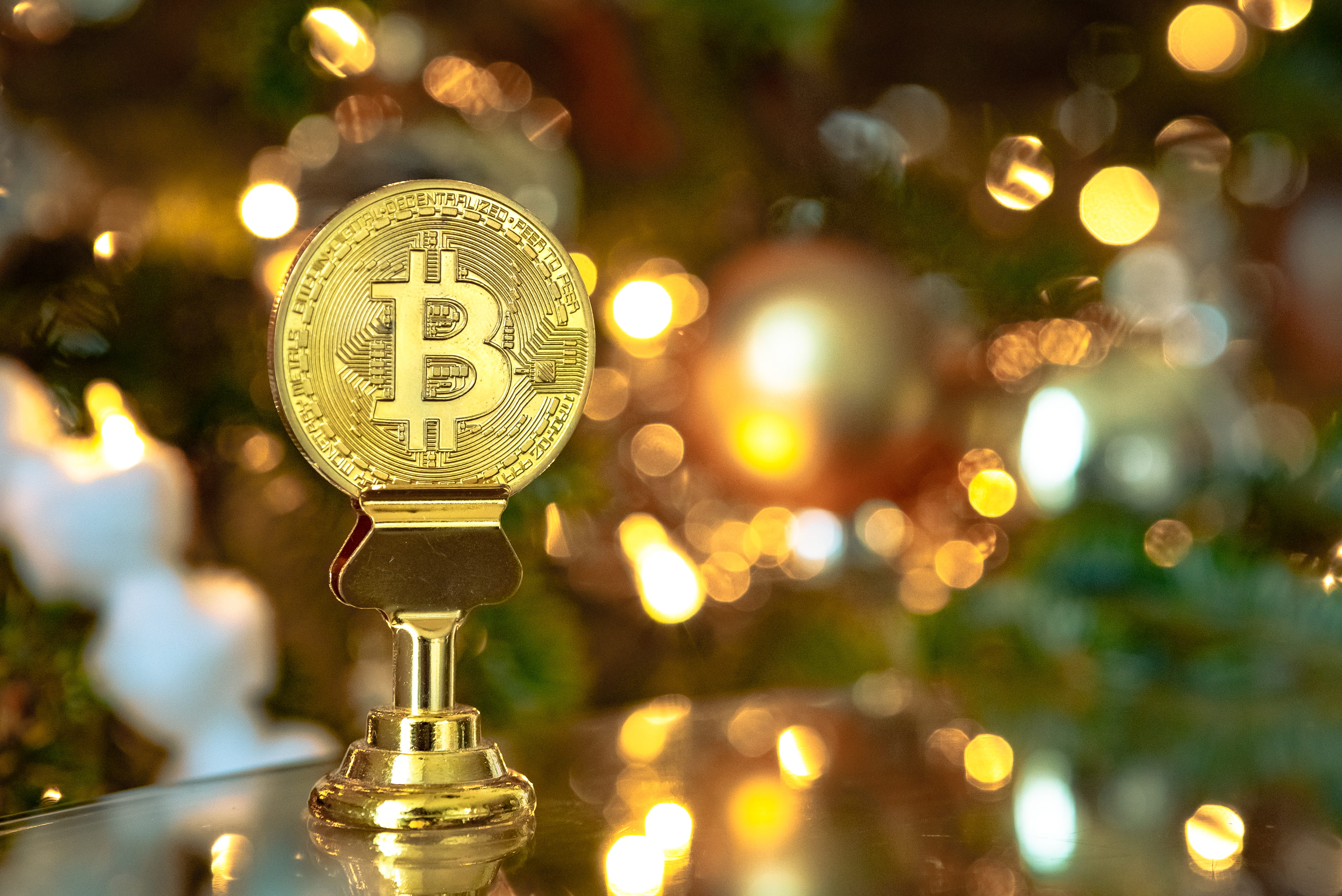 wristwatch, ethereum, close-up, light, christmas decoration, gold colored, crypto, gold, focus on foreground, gold medal, festive, sign, no people, lighting equipment, HD Wallpaper