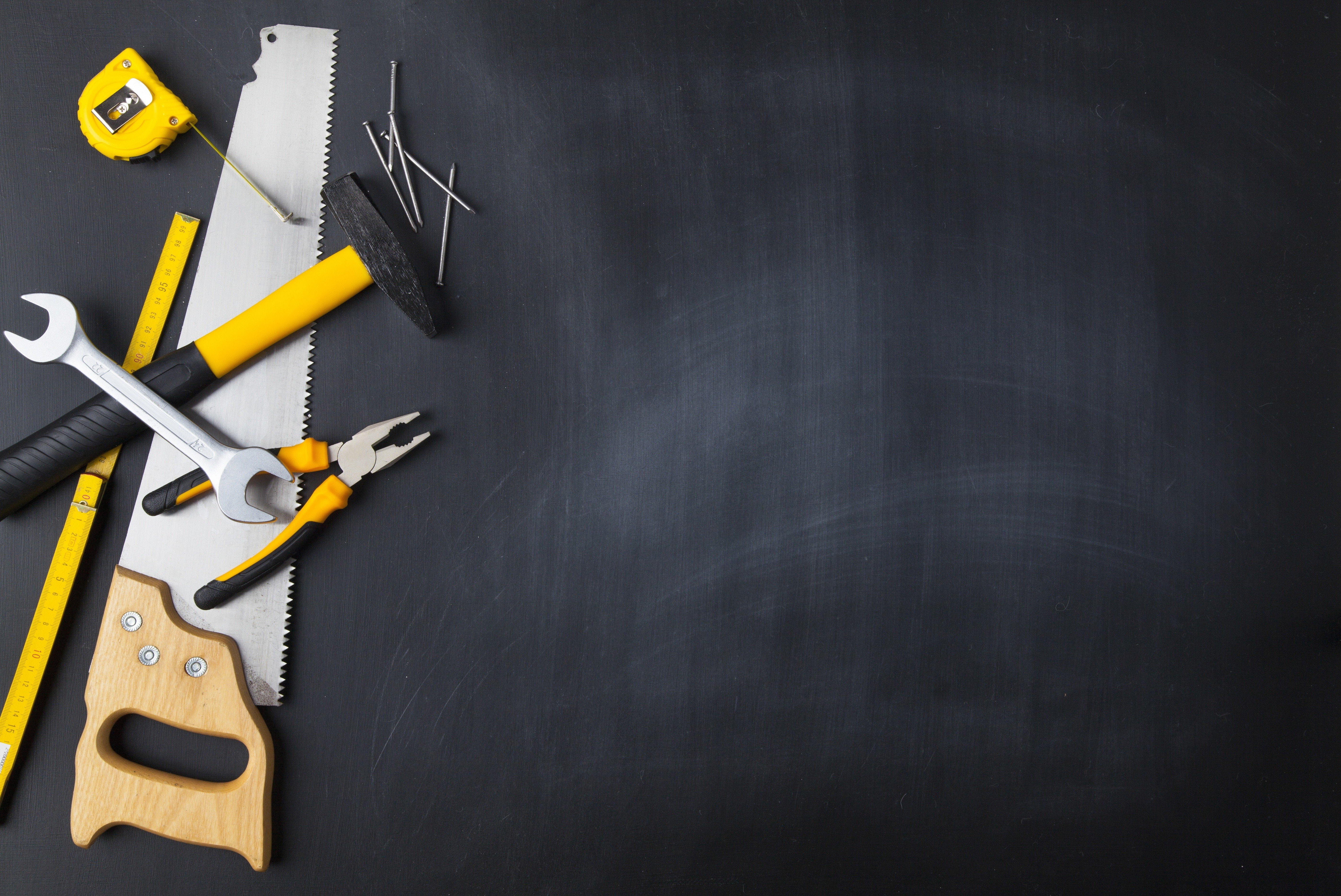 Tools, 5K, Saw (Tools), hammer, Metric Tape, Nails, HD Wallpaper