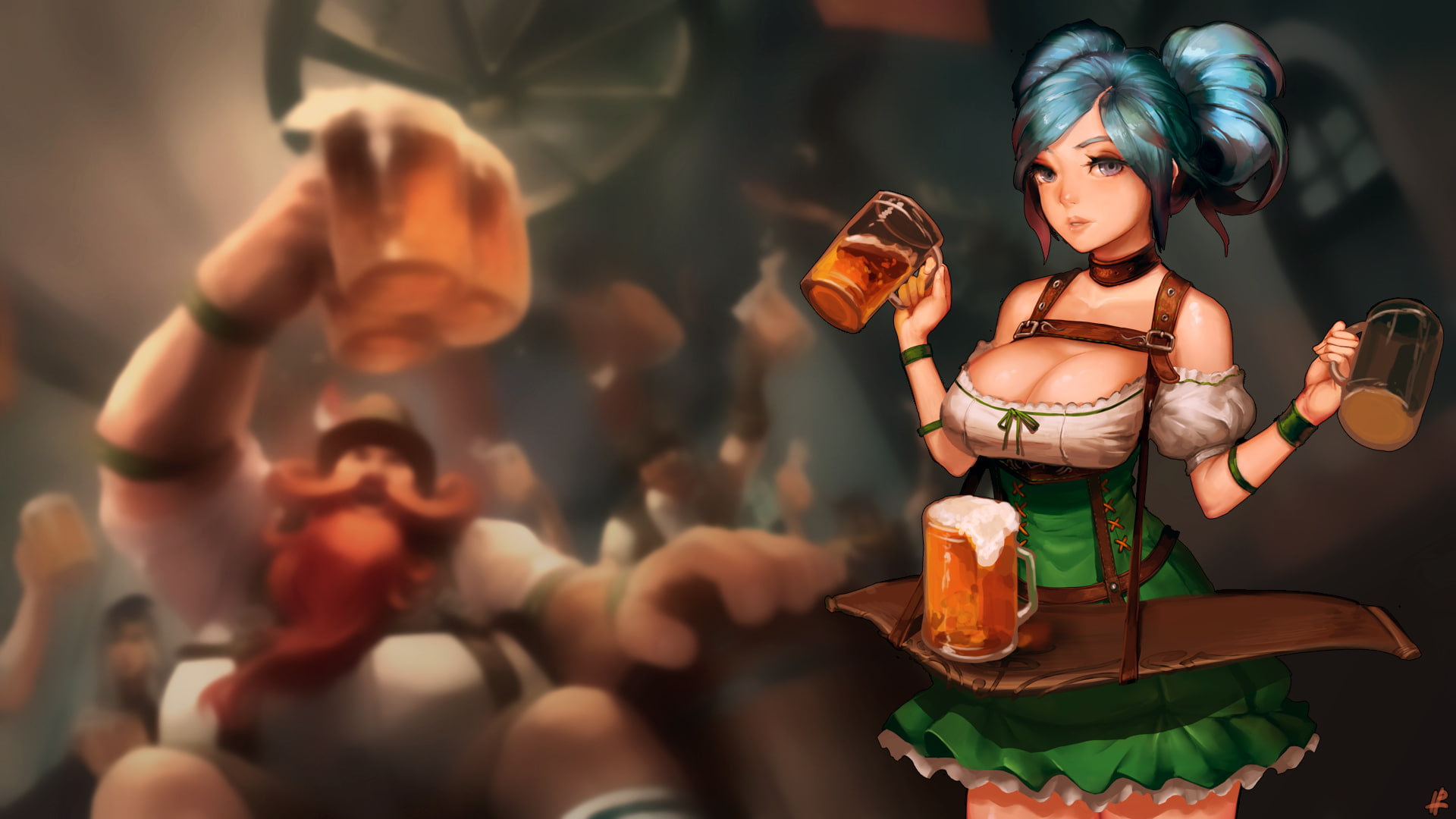 El, sona buvelle, 1080P, art, beer, league of legends, instant-ip, mugs, girl, HD Wallpaper