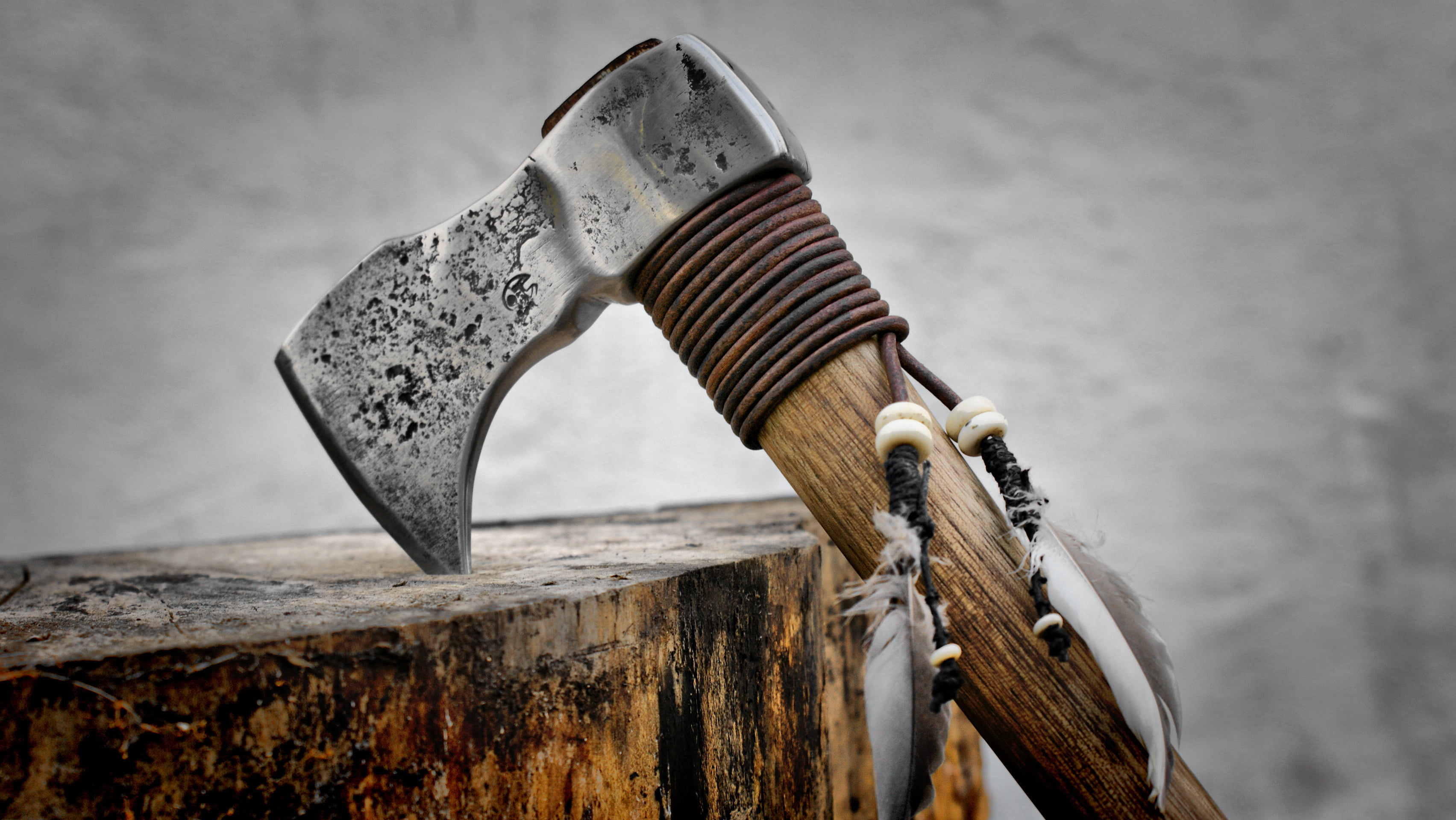 strength, water, low angle view, close-up, tied up, day, metal, weapons, gray, steel, ax, combat, single Object, old, focus on foreground, 2K, construction Industry, HD Wallpaper