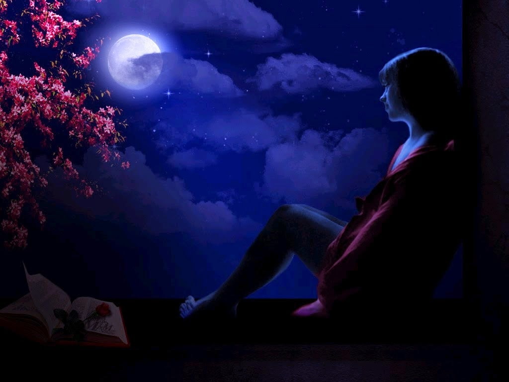 girl, 480P, alome, nature, blue, moon, whatsapp, HD Wallpaper