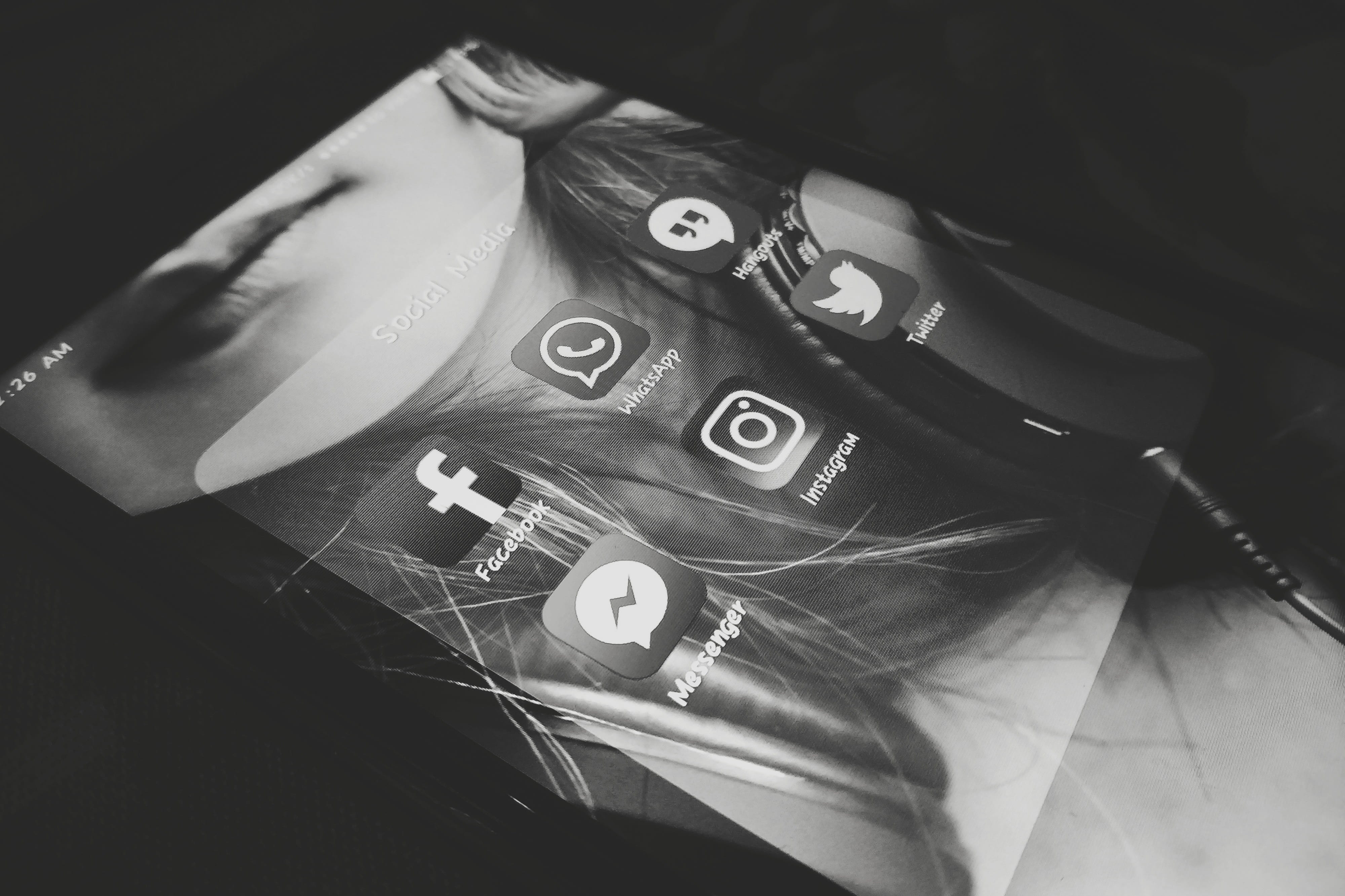 4K, show, twitter, monochrome, technology, black color, connection, indoors, close-up, messenger, social network, telephone, still life, camera - photographic equipment, HD Wallpaper