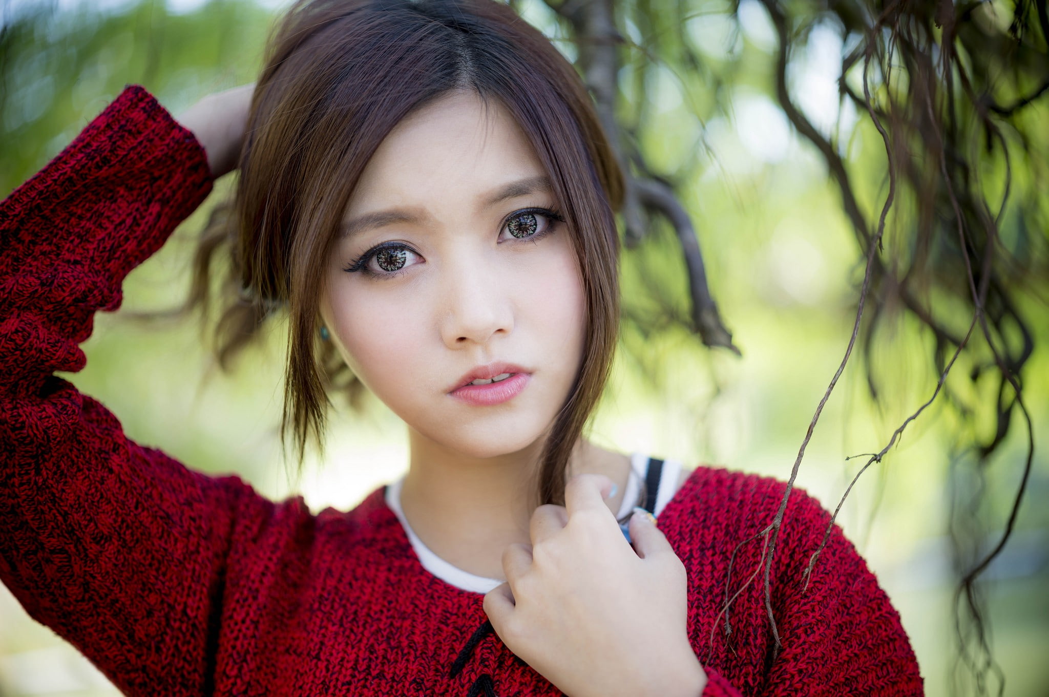 pre-adolescent child, child, front view, innocence, leisure activity, teenager, red, headshot, contemplation, casual clothing, one person, sweater, 1080P, HD Wallpaper