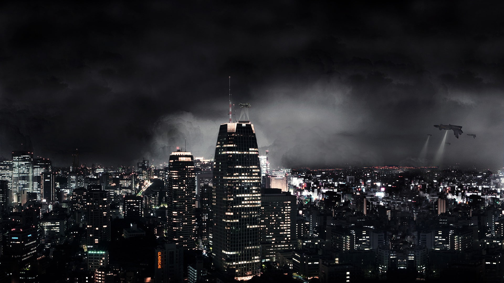 Skyscrapers, 1080P, city, Facebook Cover Night, 1920x1080, HD Wallpaper
