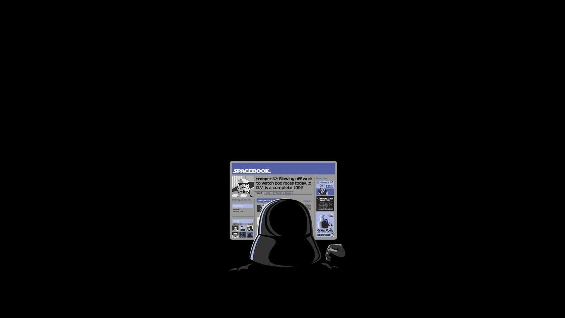 Star Wars, Facebook, simple background, 1080P, minimalism, Darth Vader, humor, HD Wallpaper